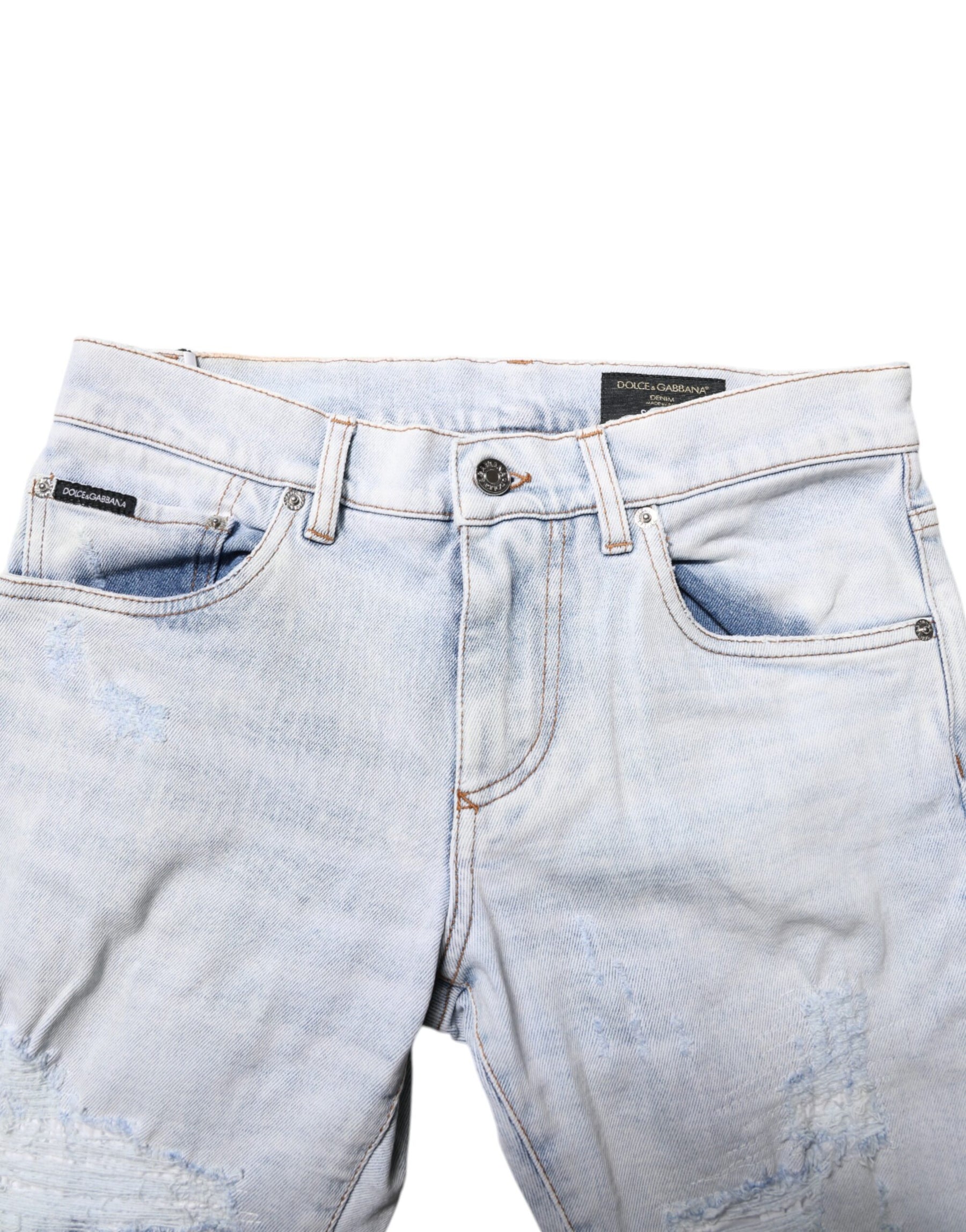 Dolce & Gabbana Light Blue Tattered Skinny Denim Jeans | Regal Royce