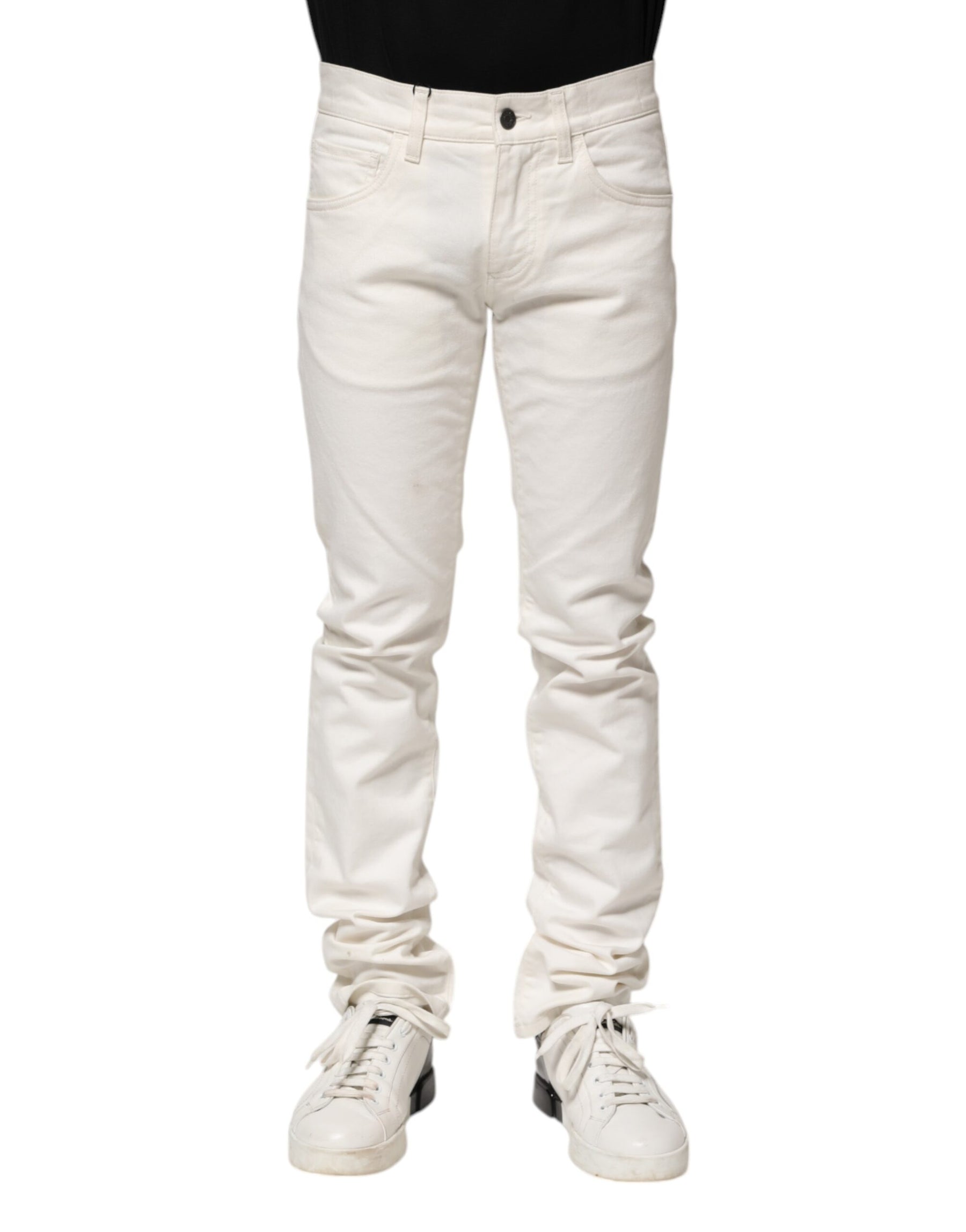 Dolce & Gabbana White Cotton Skinny Men Denim Jeans | Regal Royce