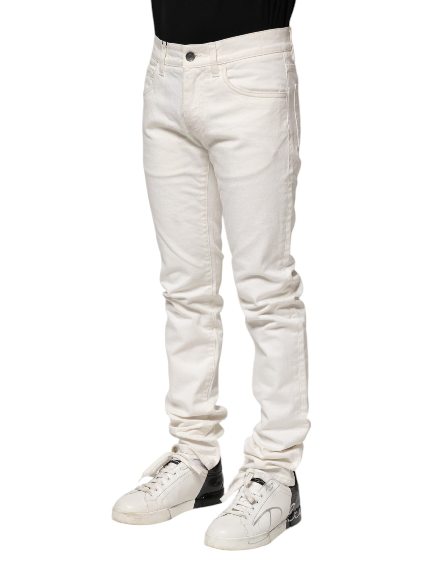 Dolce & Gabbana White Cotton Skinny Men Denim Jeans | Regal Royce