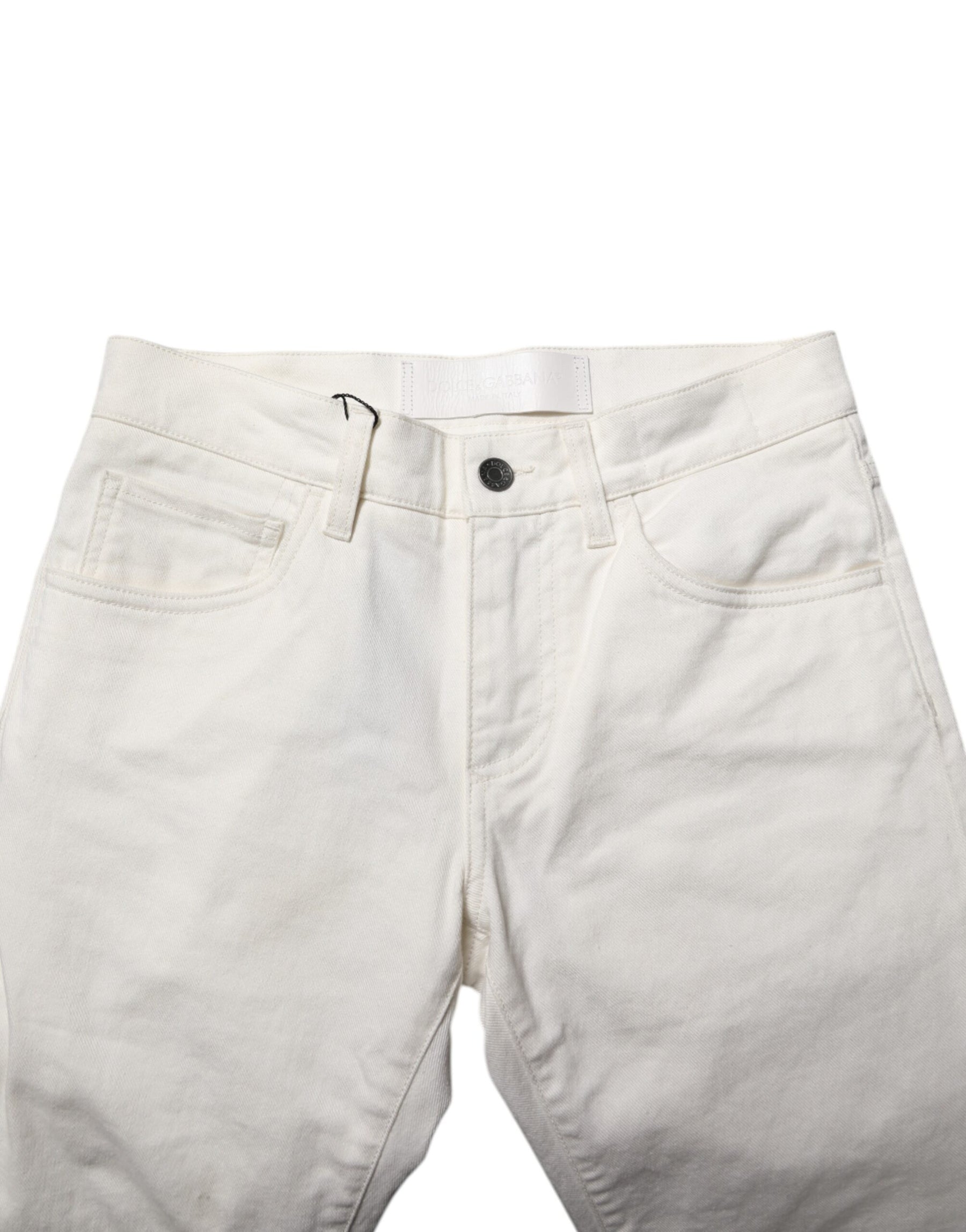 Dolce & Gabbana White Cotton Skinny Men Denim Jeans | Regal Royce