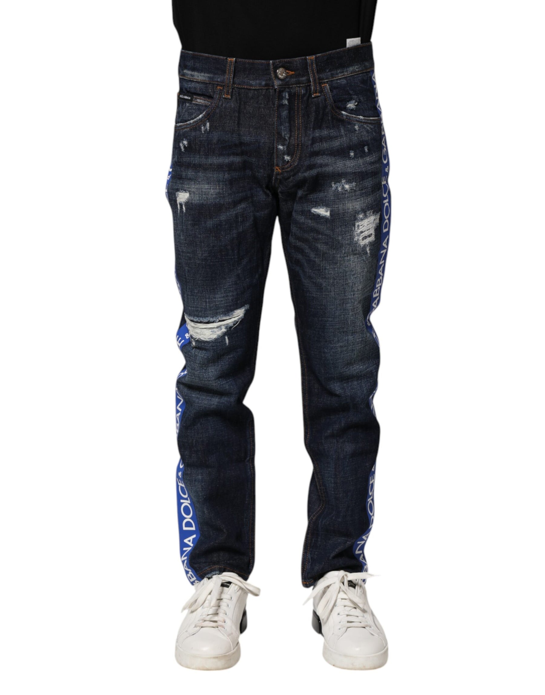 Dolce & Gabbana Dark Blue Tattered Skinny Denim Jeans | Regal Royce