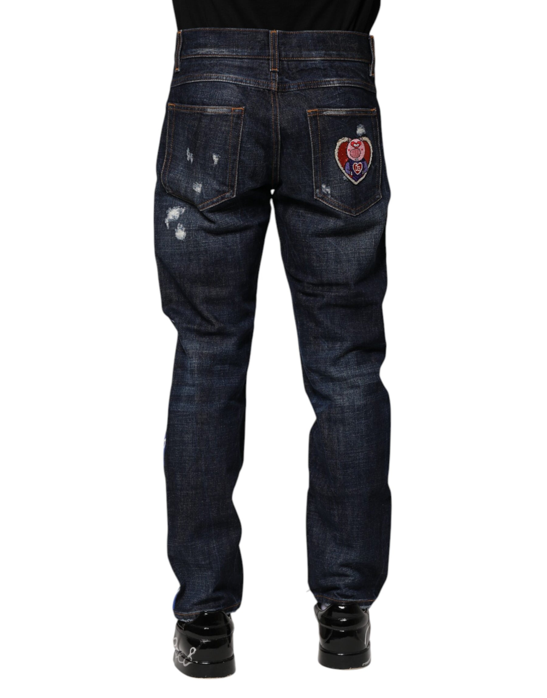 Dolce & Gabbana Dark Blue Tattered Skinny Denim Jeans | Regal Royce