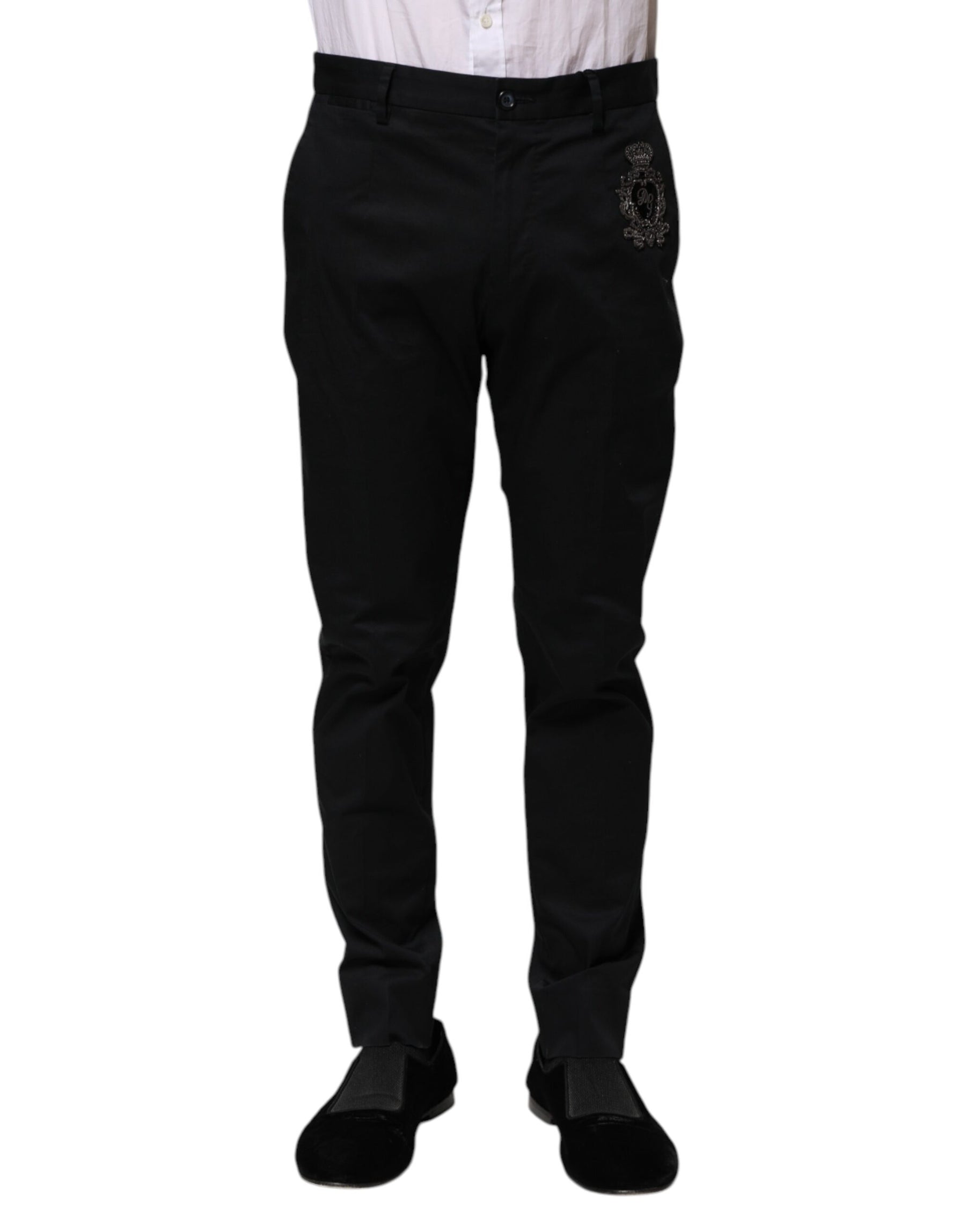 Dolce & Gabbana Dark Blue Logo Cotton Dress Pants | Regal Royce