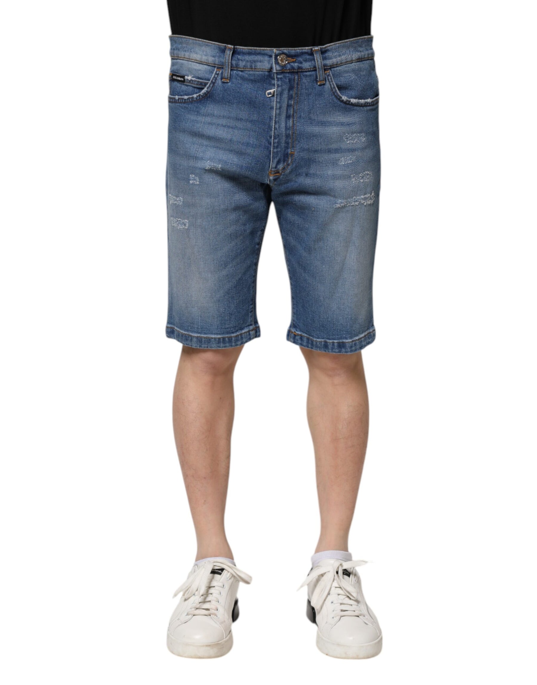 Dolce & Gabbana Blue Cotton Stretch Men Denim Bermuda Shorts | Regal Royce