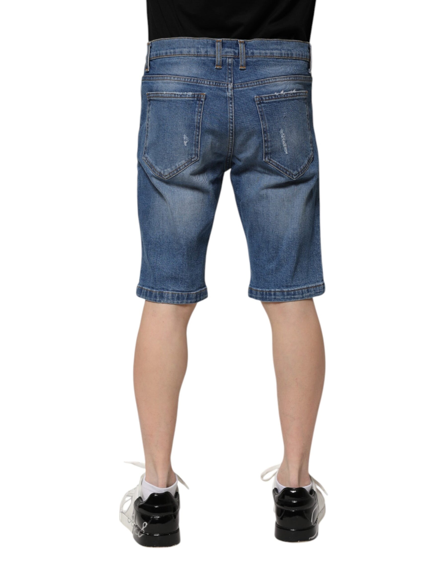 Dolce & Gabbana Blue Cotton Stretch Men Denim Bermuda Shorts | Regal Royce