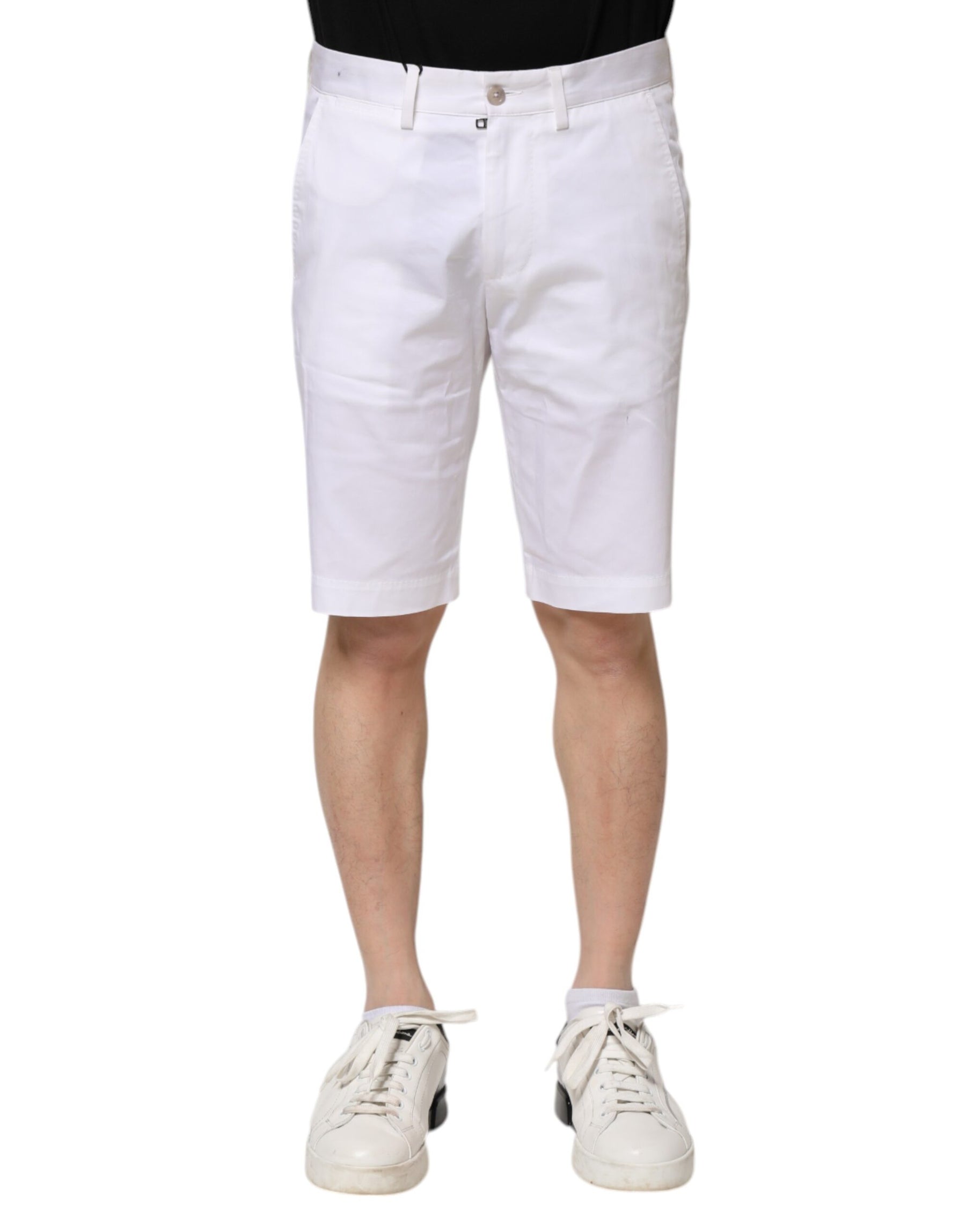 Dolce & Gabbana White Cotton Stretch Men Denim Bermuda Shorts | Regal Royce