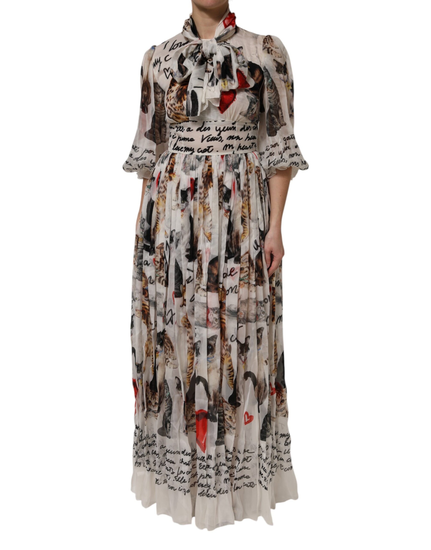 Dolce & Gabbana Multicolor Animal Print Silk Ascot Maxi Dress | Regal Royce