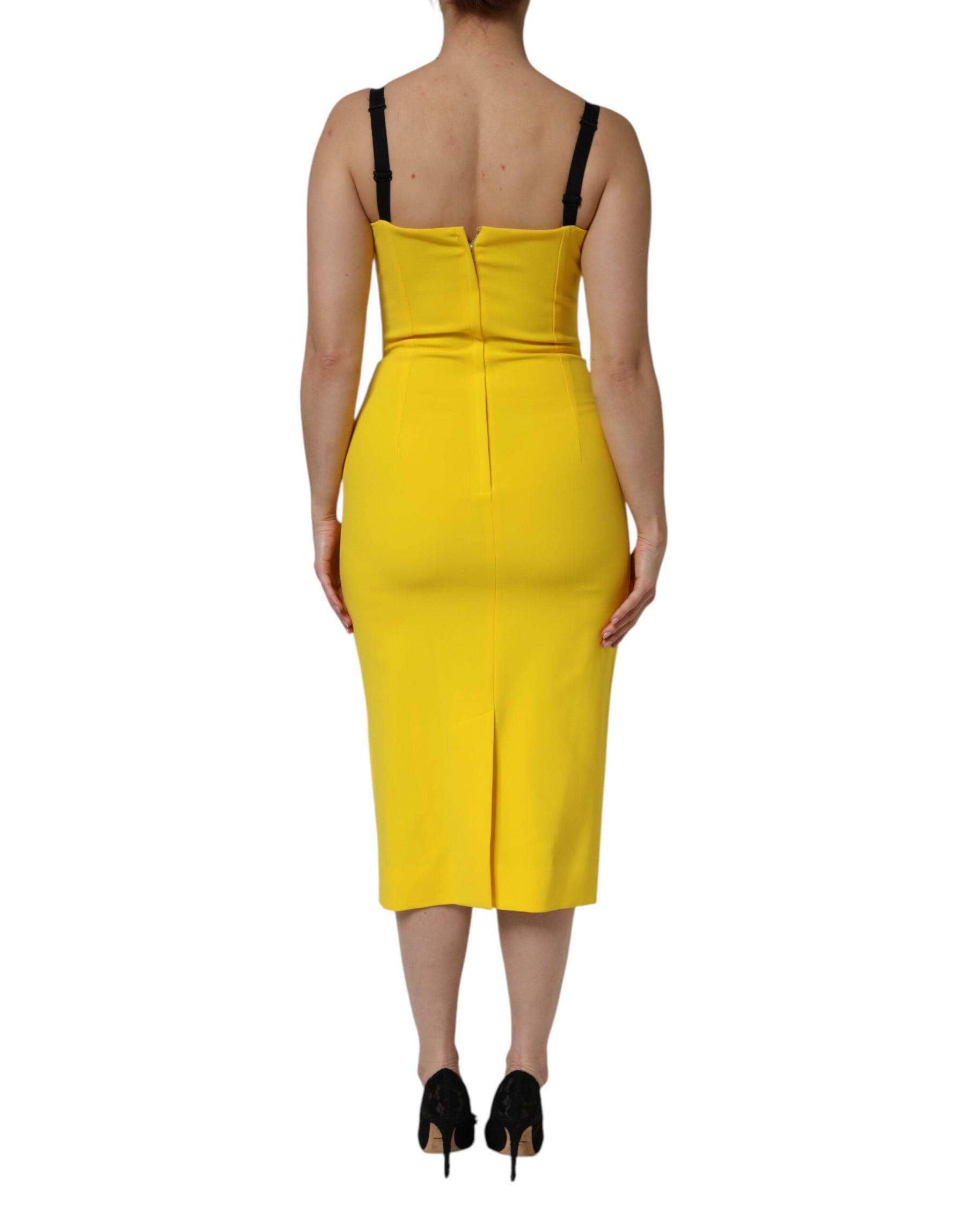 Dolce & Gabbana Yellow Polyester Sleeveless Sheath Midi Dress | Regal Royce