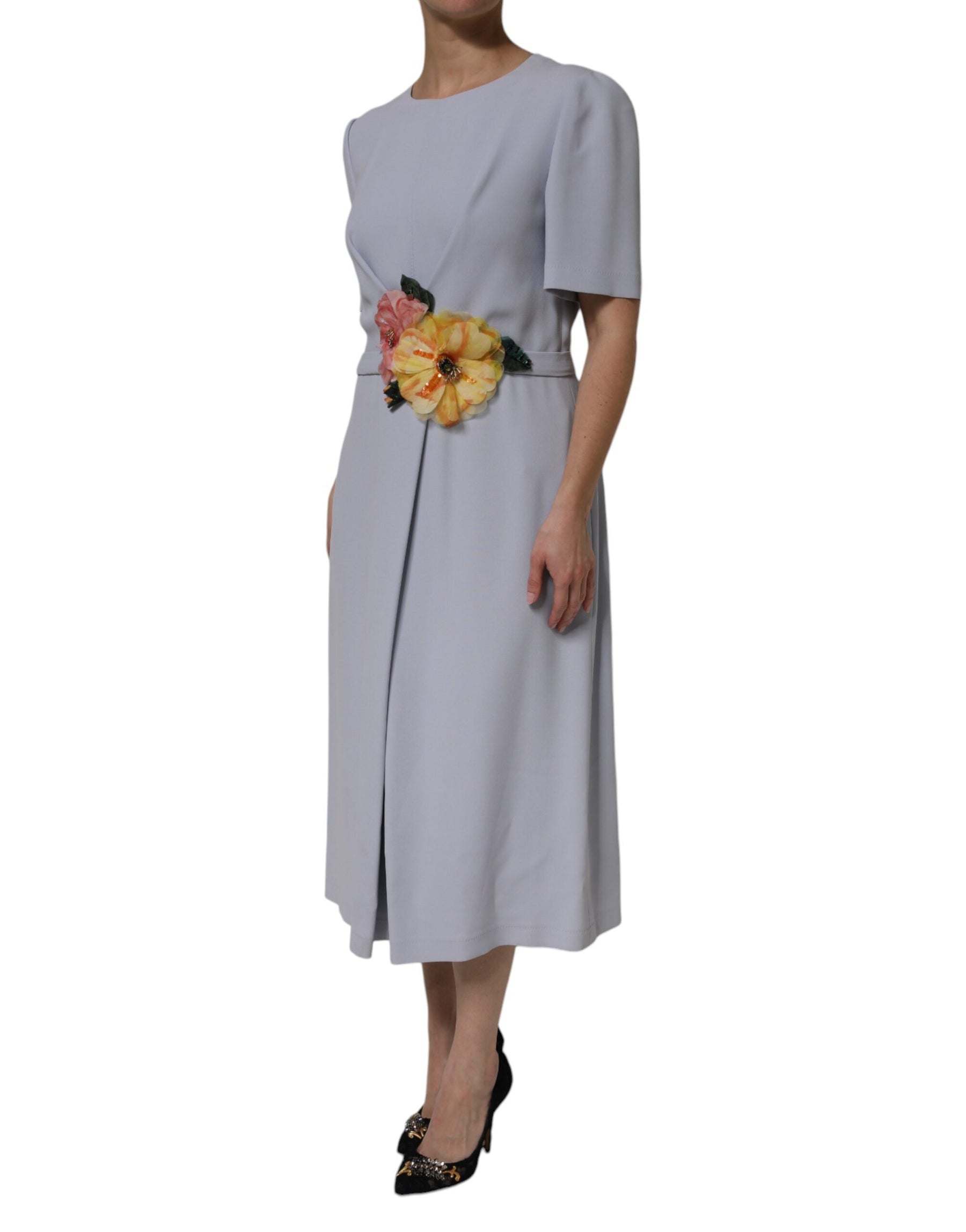 Dolce & Gabbana Gray Viscose ShortSleeve Sheath Midi Dress | Regal Royce