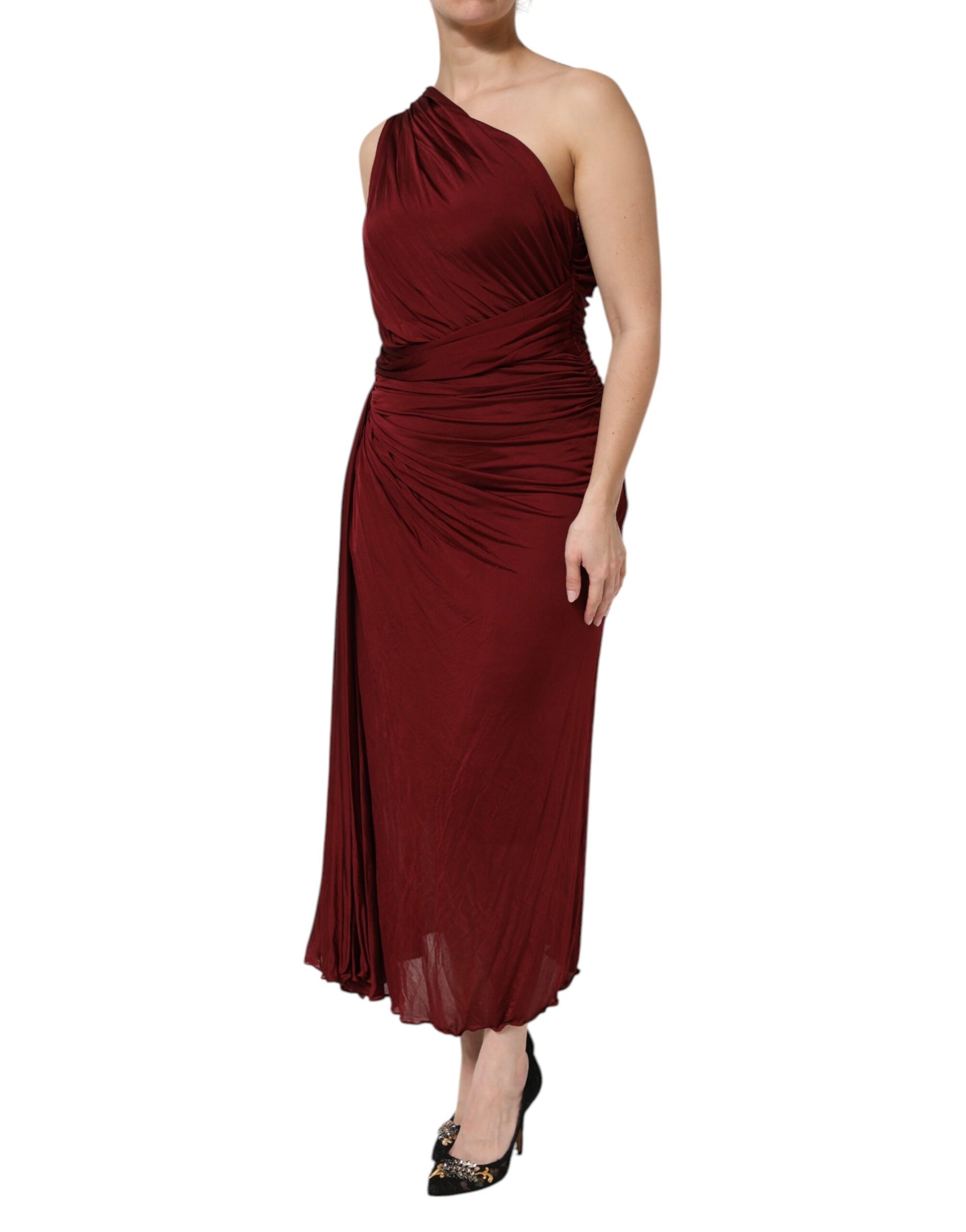 Dolce & Gabbana Red Viscose Fitted One Shoulder Midi Dress | Regal Royce