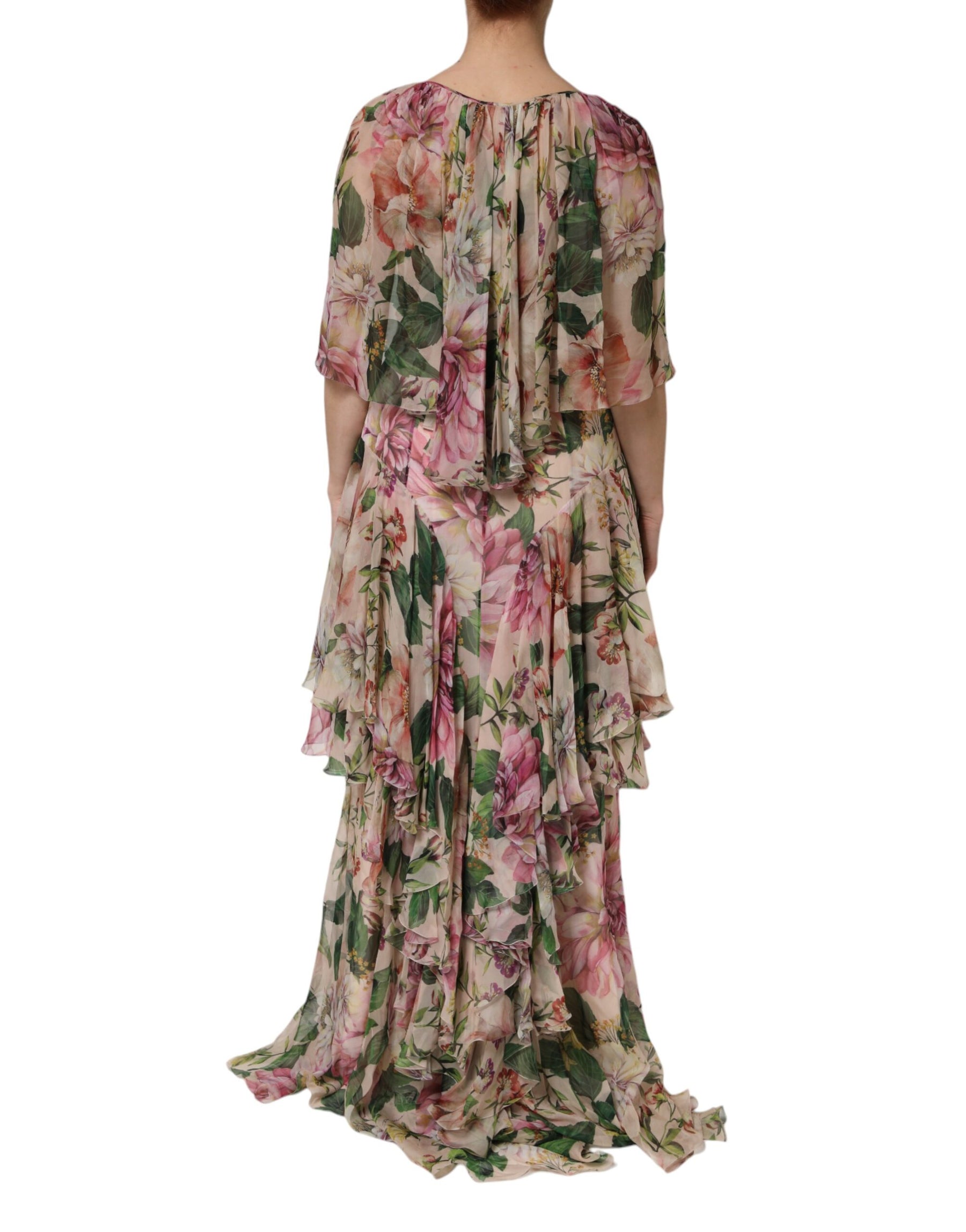 Dolce & Gabbana Pink Floral Print Tiered Long Maxi Dress | Regal Royce