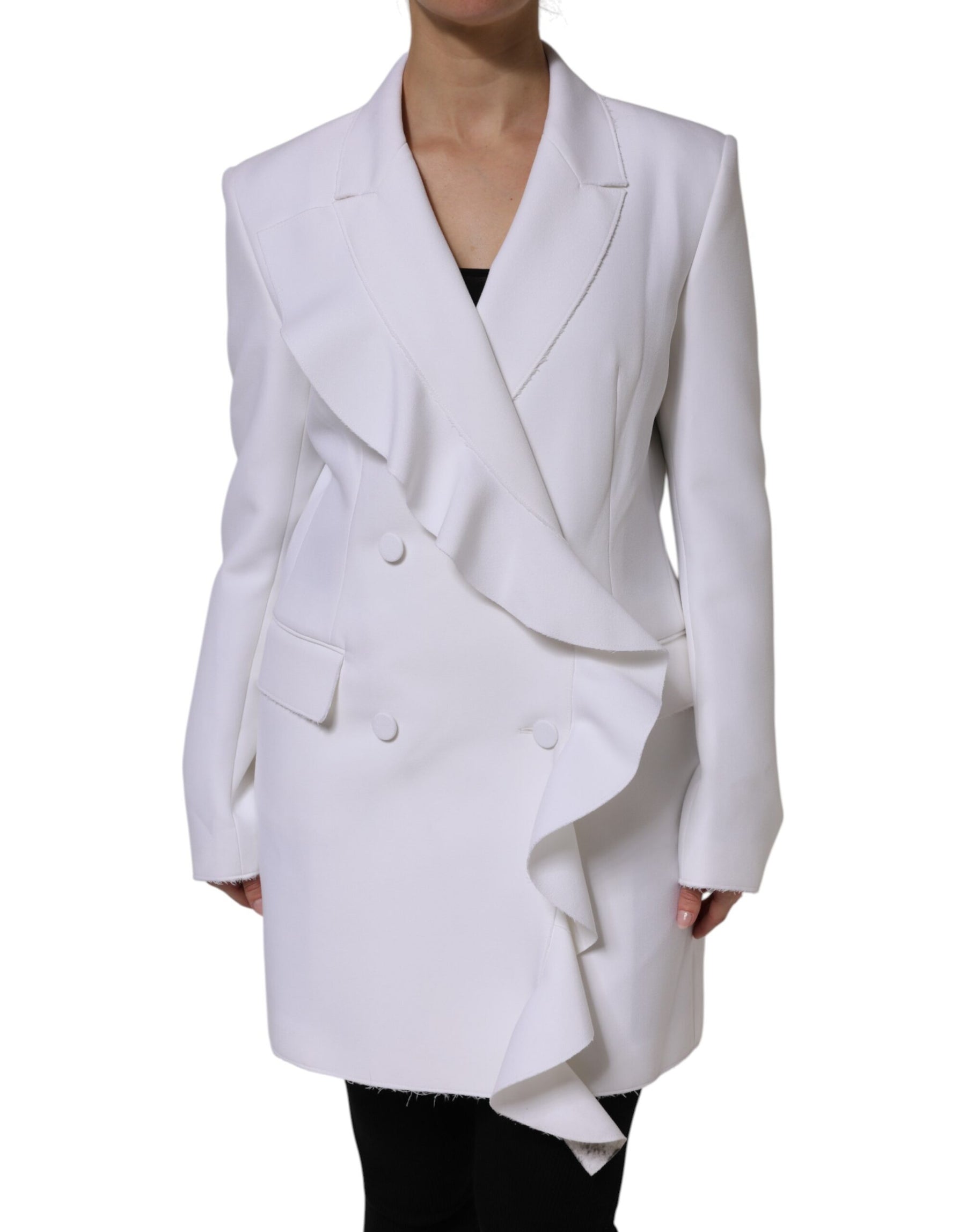 MSGM White Polyester Long Sleeves Ruffled Wrap Jacket | Regal Royce