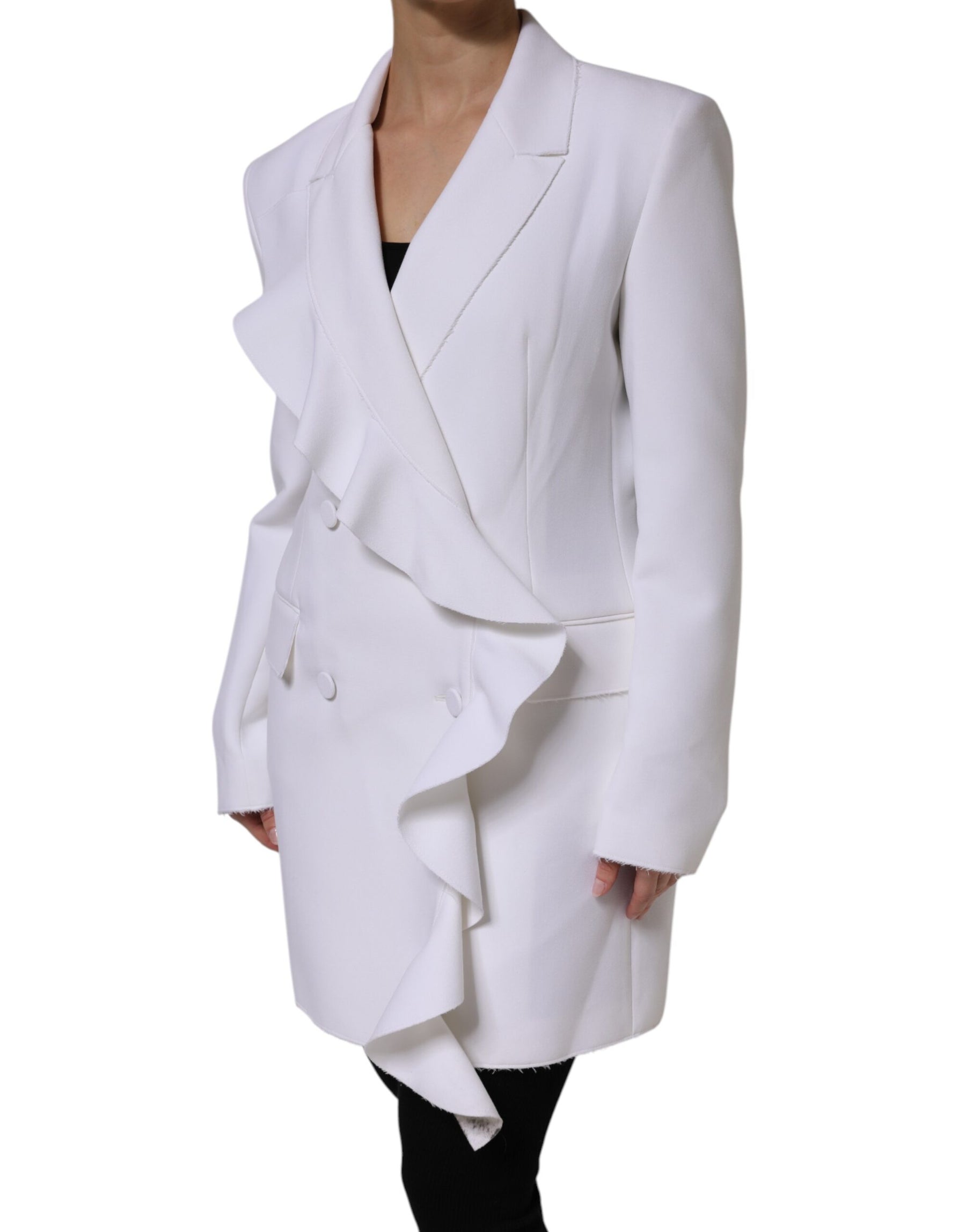 MSGM White Polyester Long Sleeves Ruffled Wrap Jacket | Regal Royce