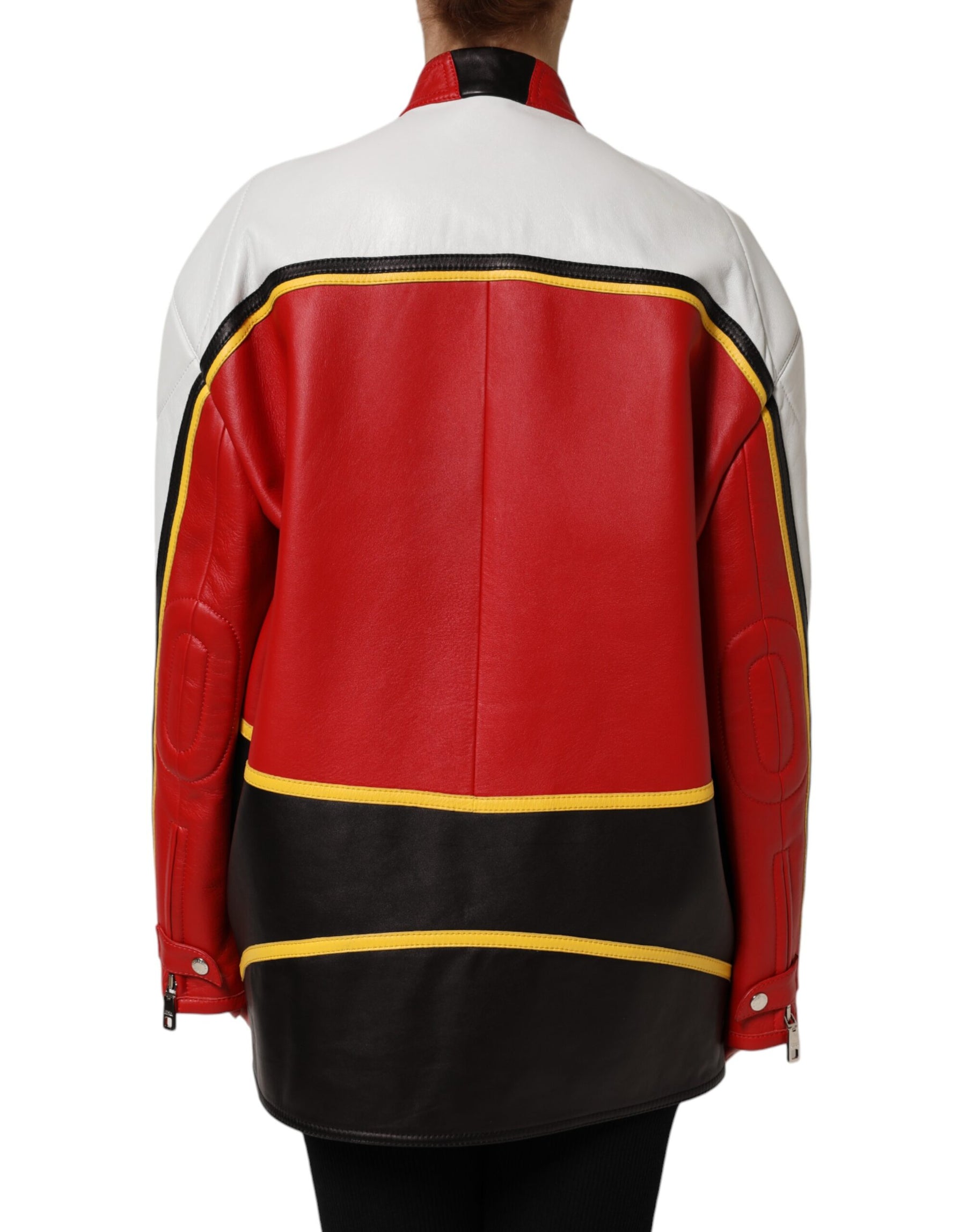 Dolce & Gabbana Multicolor Leather Biker Full Zip Coat Jacket | Regal Royce