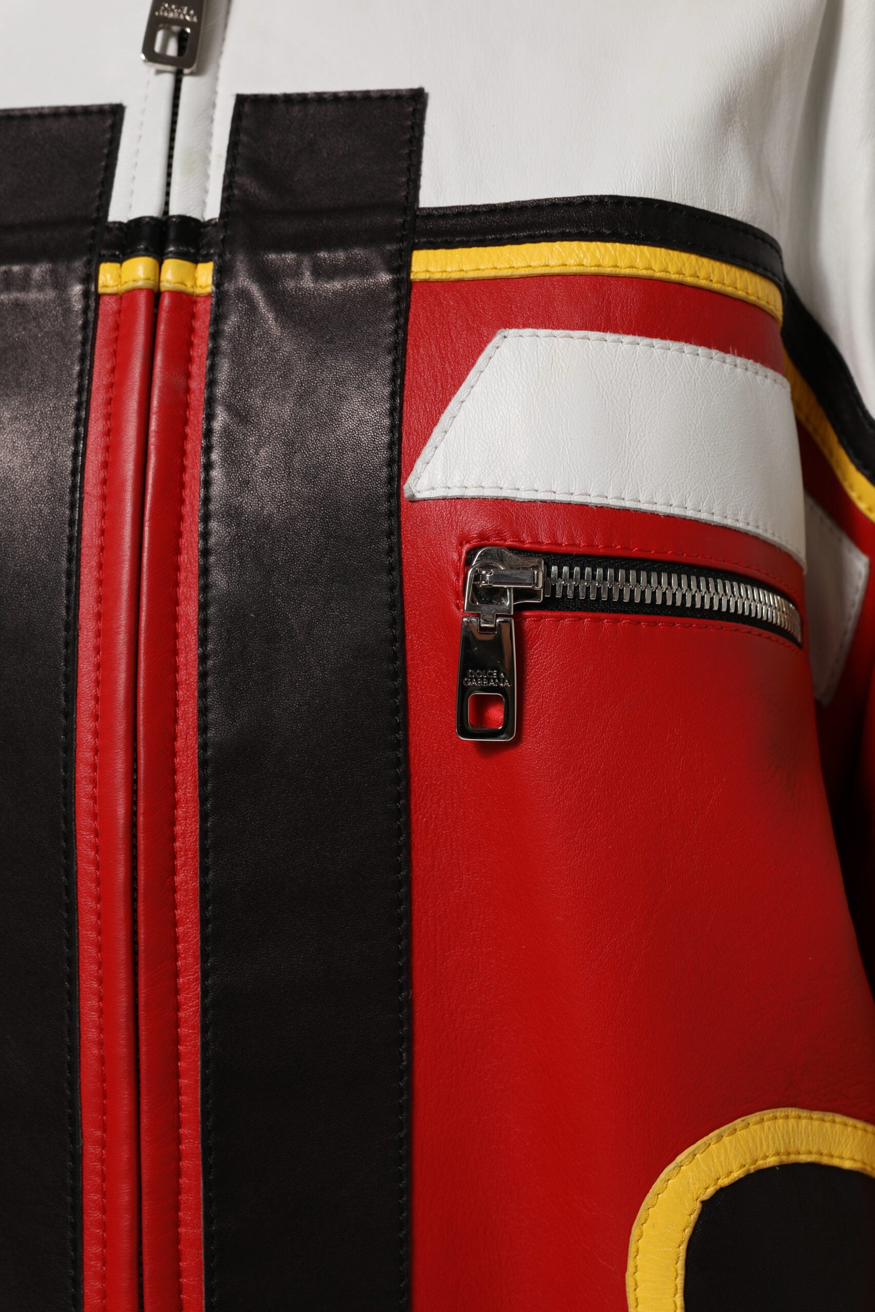 Dolce & Gabbana Multicolor Leather Biker Full Zip Coat Jacket | Regal Royce