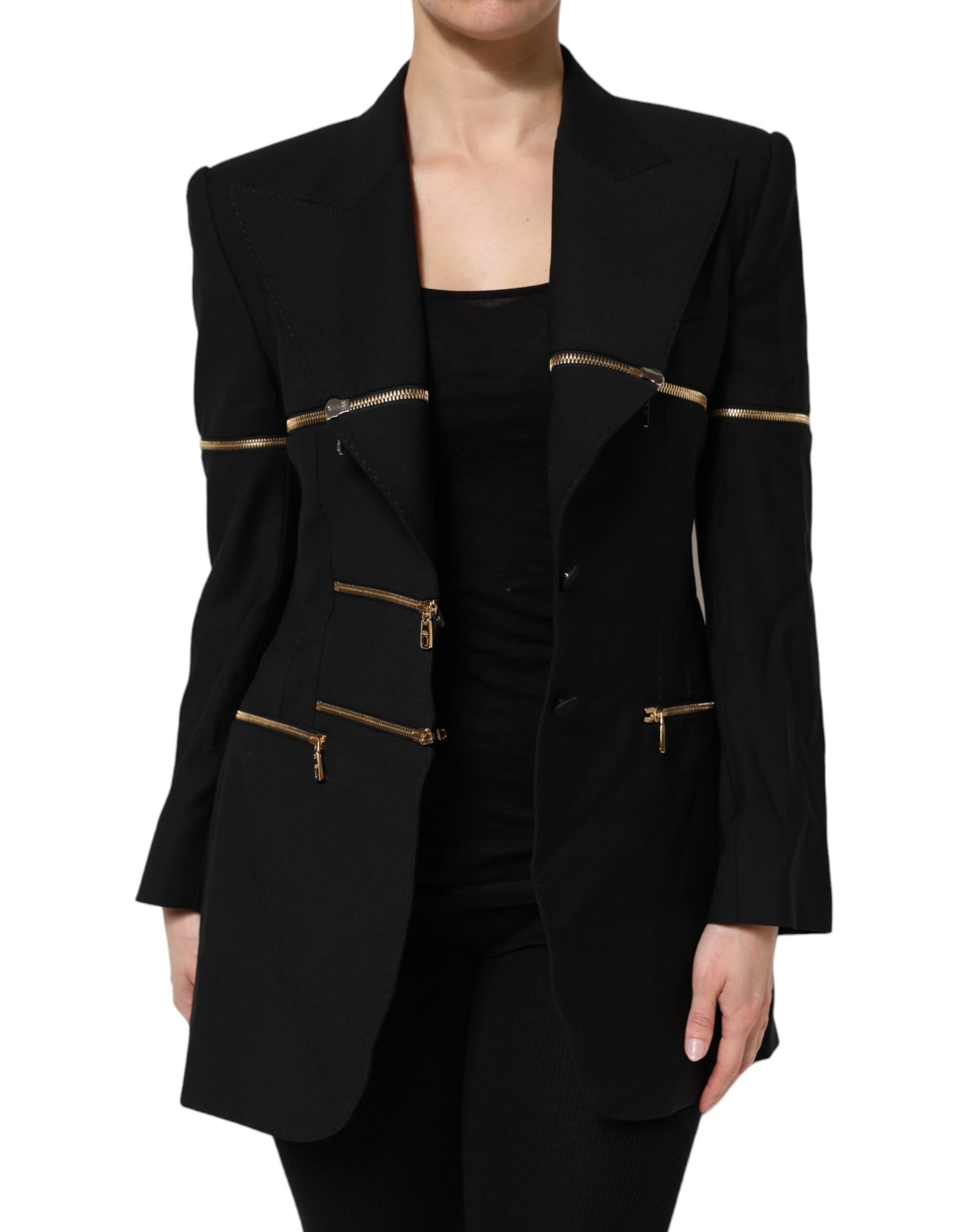 Dolce & Gabbana Black Wool Zipper Detailing Blazer Jacket | Regal Royce