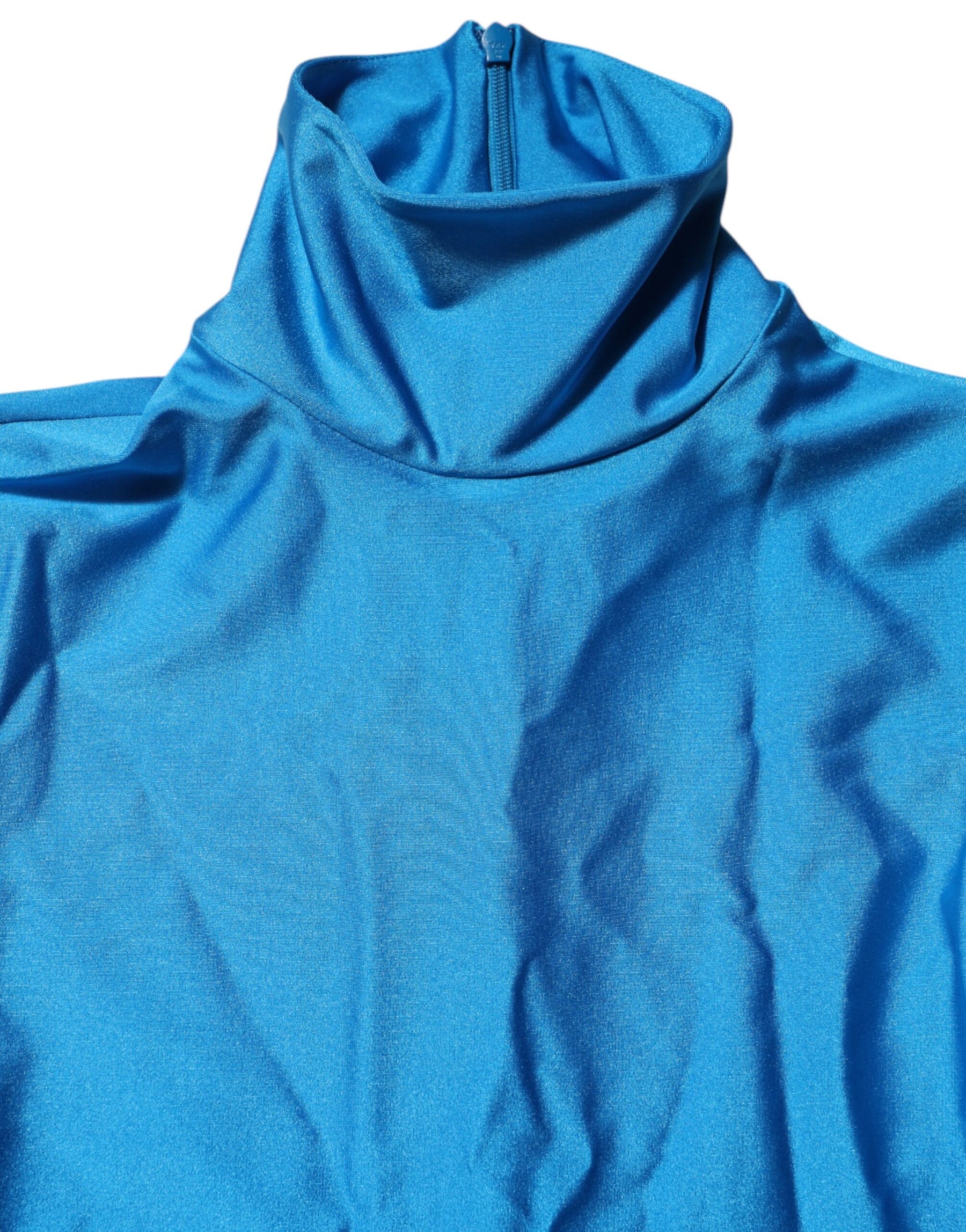 Dolce & Gabbana Blue Nylon Turtleneck Bodycon Jumpsuit Dress | Regal Royce