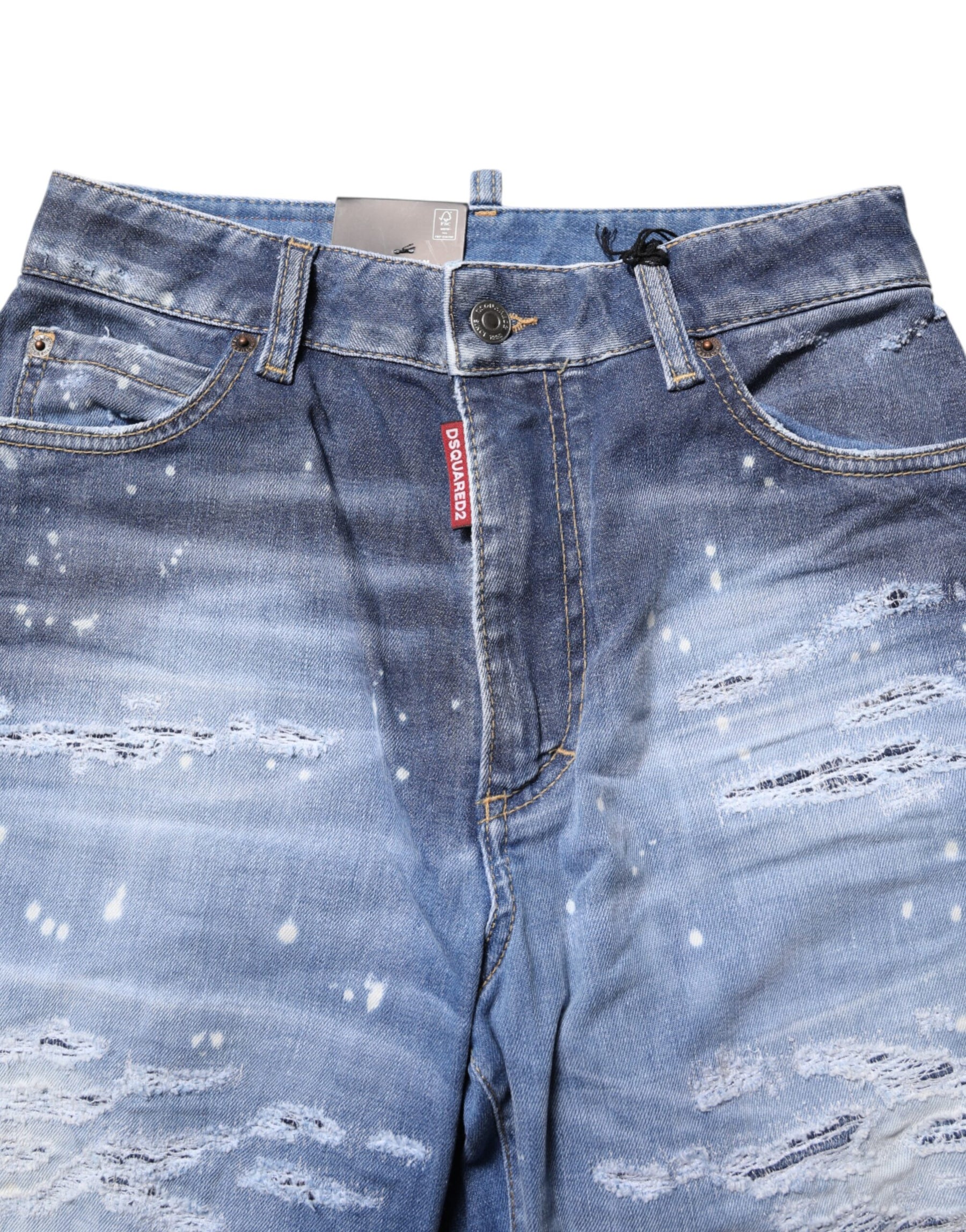 Dsquared² Blue Tattered Cotton Mid Waist Straight Denim Jeans | Regal Royce