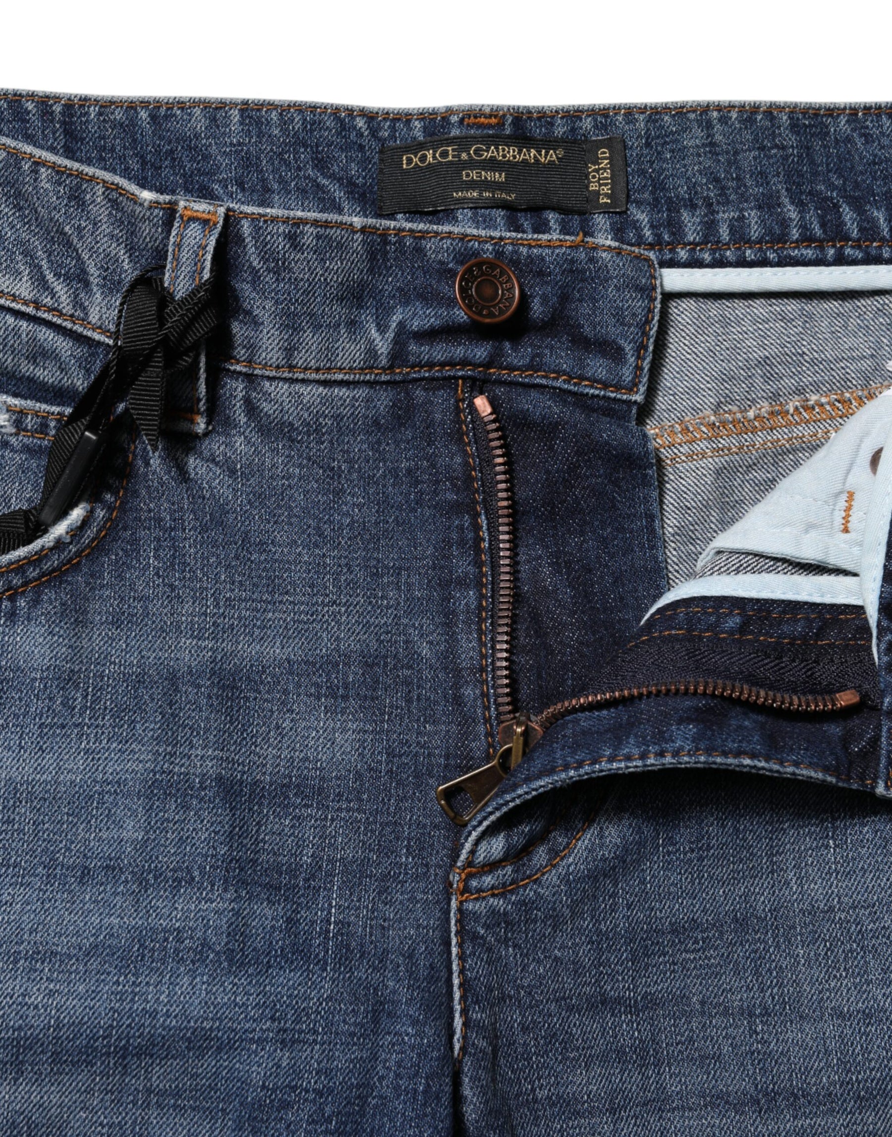 Dolce & Gabbana Blue Cotton Tattered Boyfriend Denim Jeans | Regal Royce