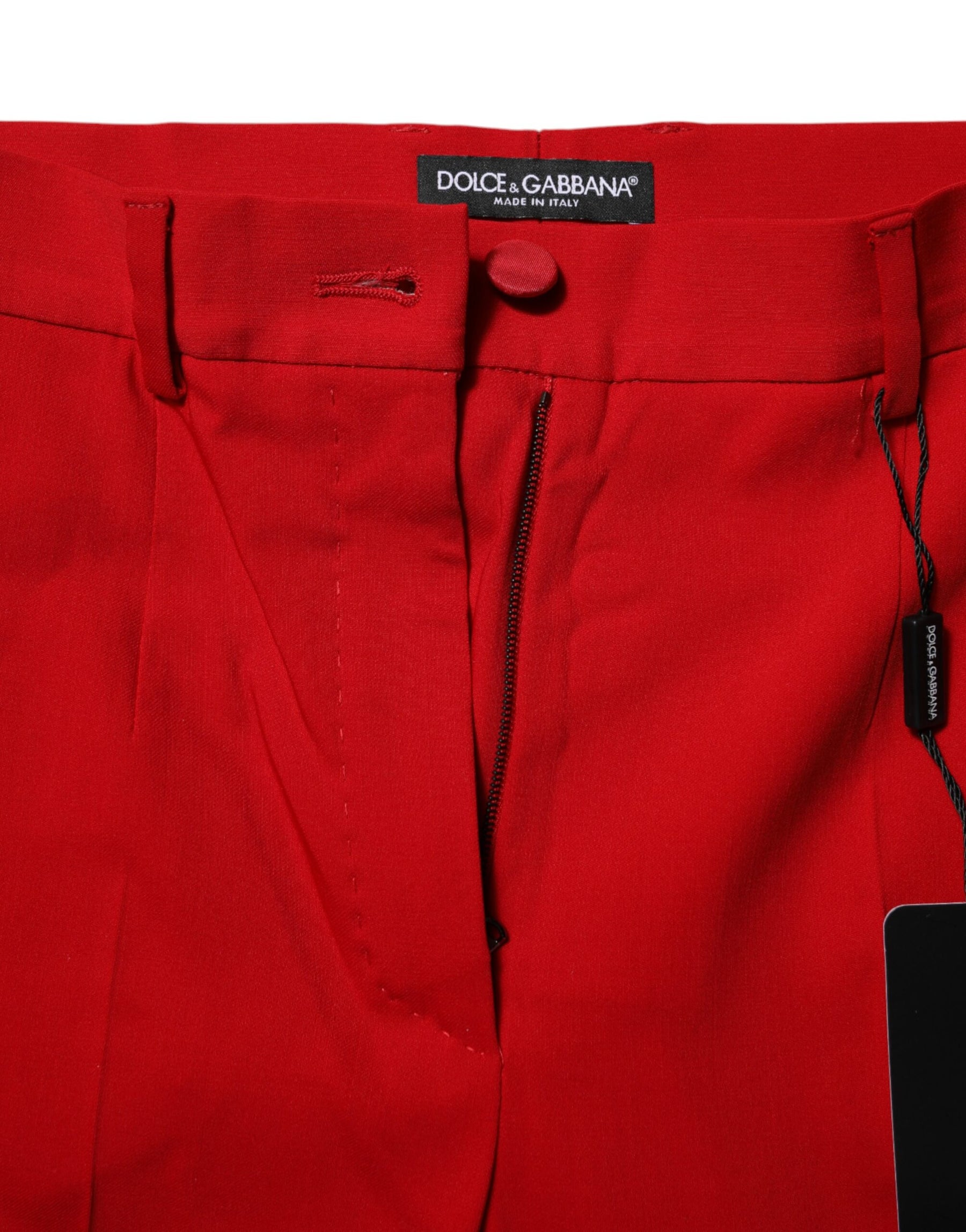 Dolce & Gabbana Red Wool Mid Waisted Tapered Pants | Regal Royce