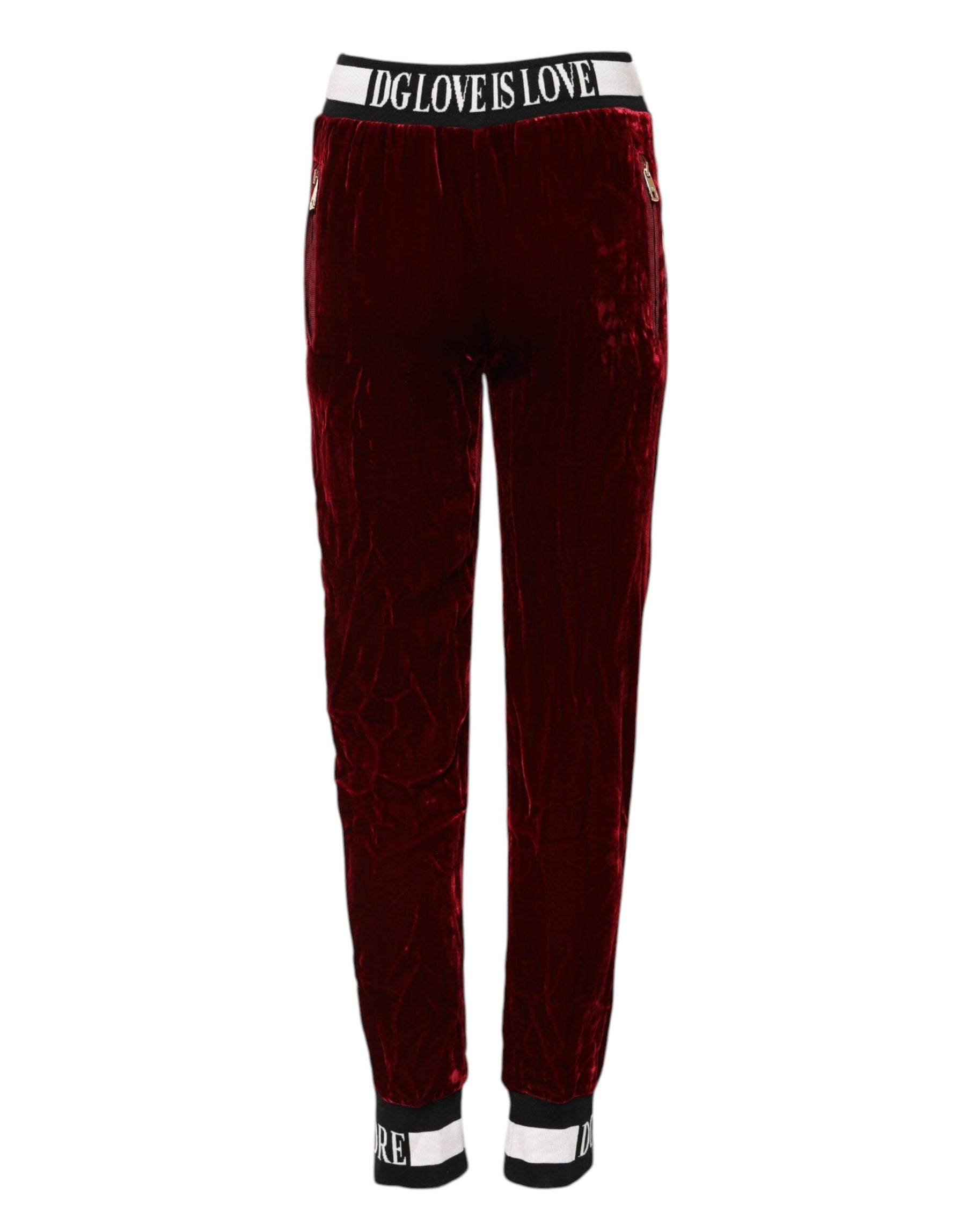 Dolce & Gabbana Red Viscose DG Logo Mid Waist Pants | Regal Royce