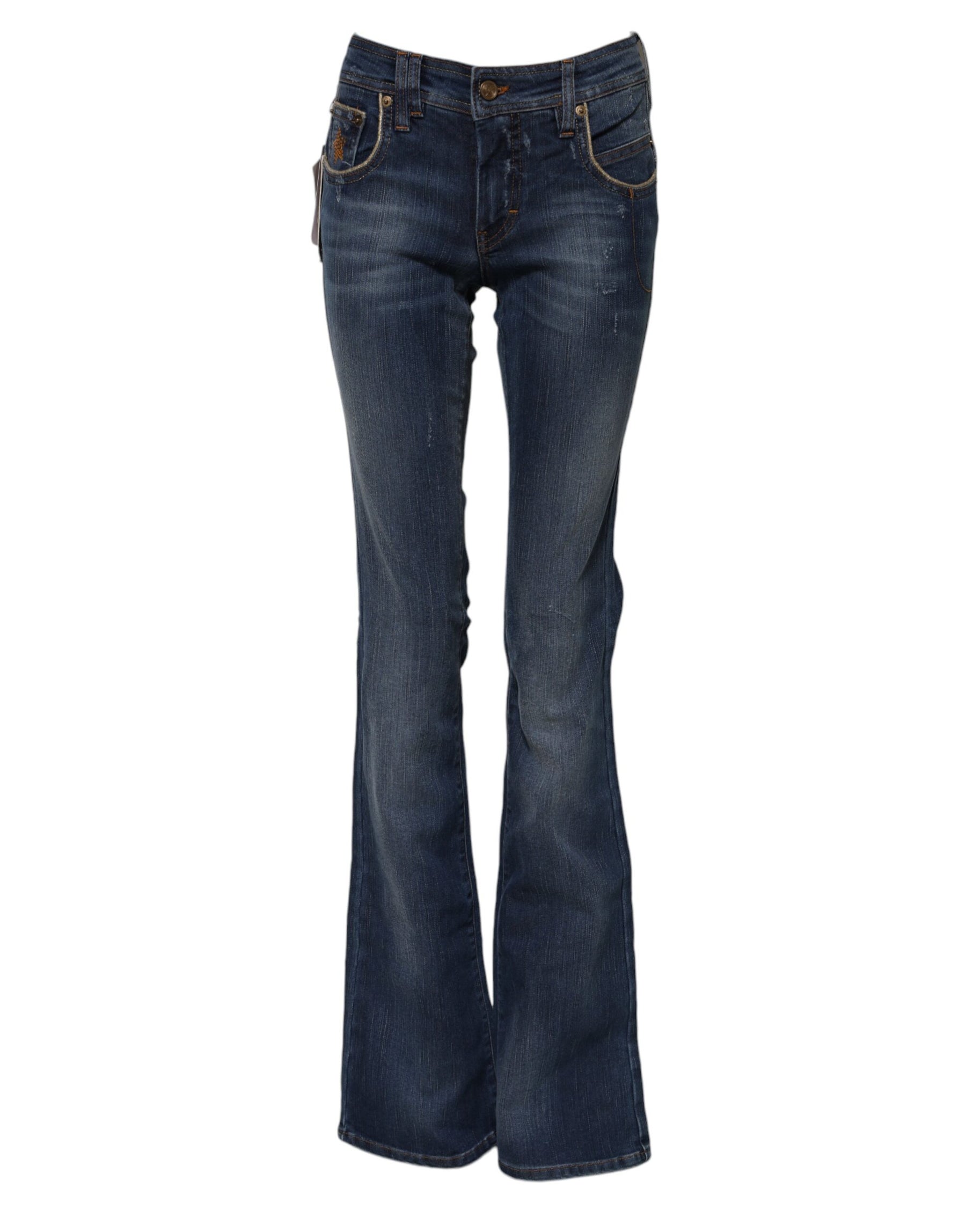 John Galliano Blue Cotton Mid Waist Wide Leg Denim Jeans | Regal Royce