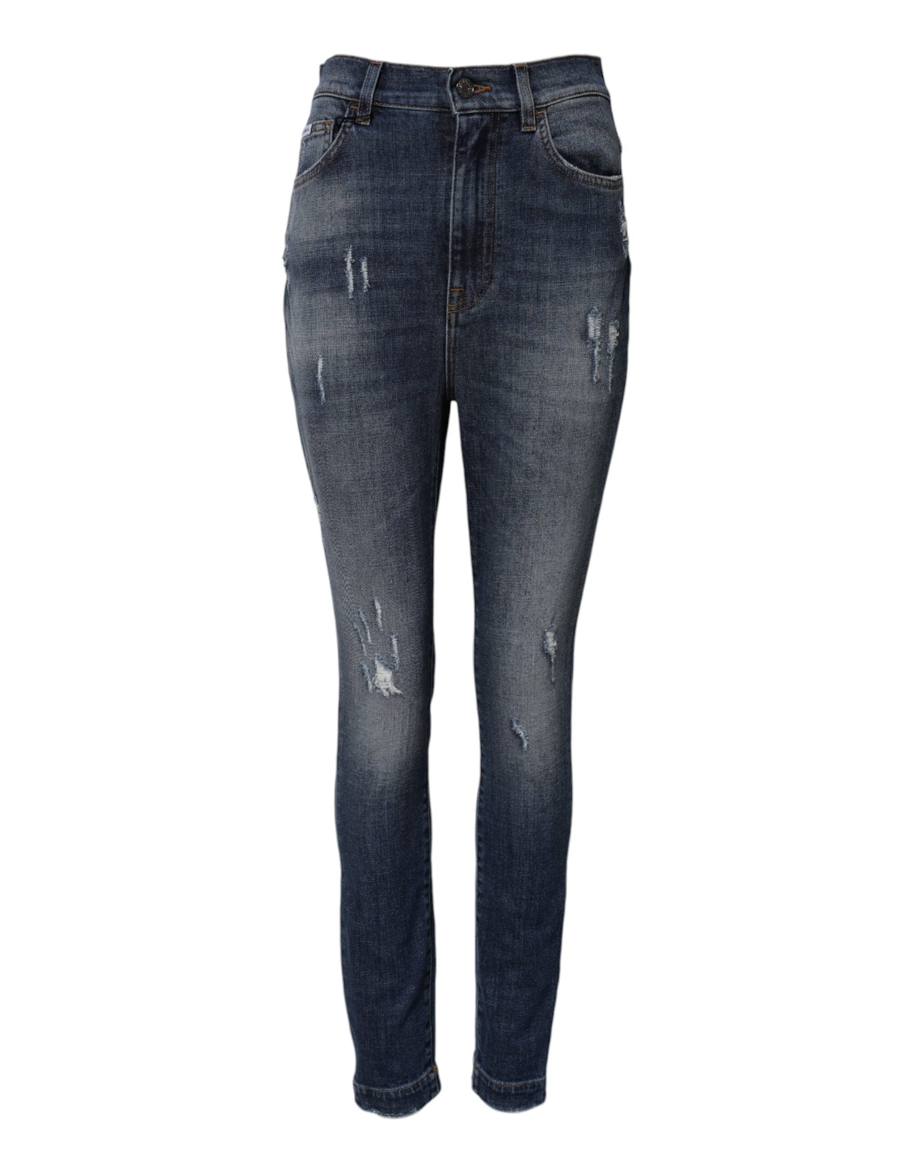 Dolce & Gabbana Blue Washed Cotton High Waisted Denim Jeans | Regal Royce