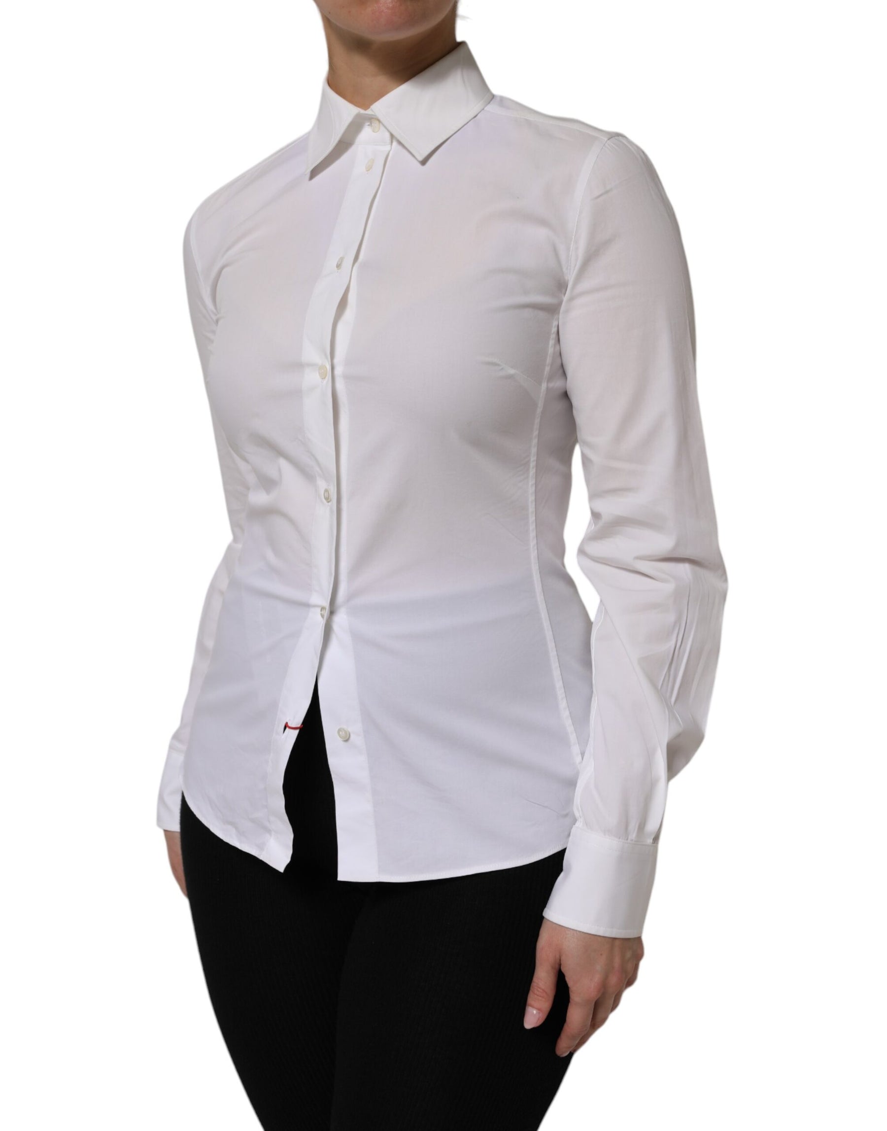 Dolce & Gabbana White Cotton Collared Long Sleeves Top Shirt | Regal Royce