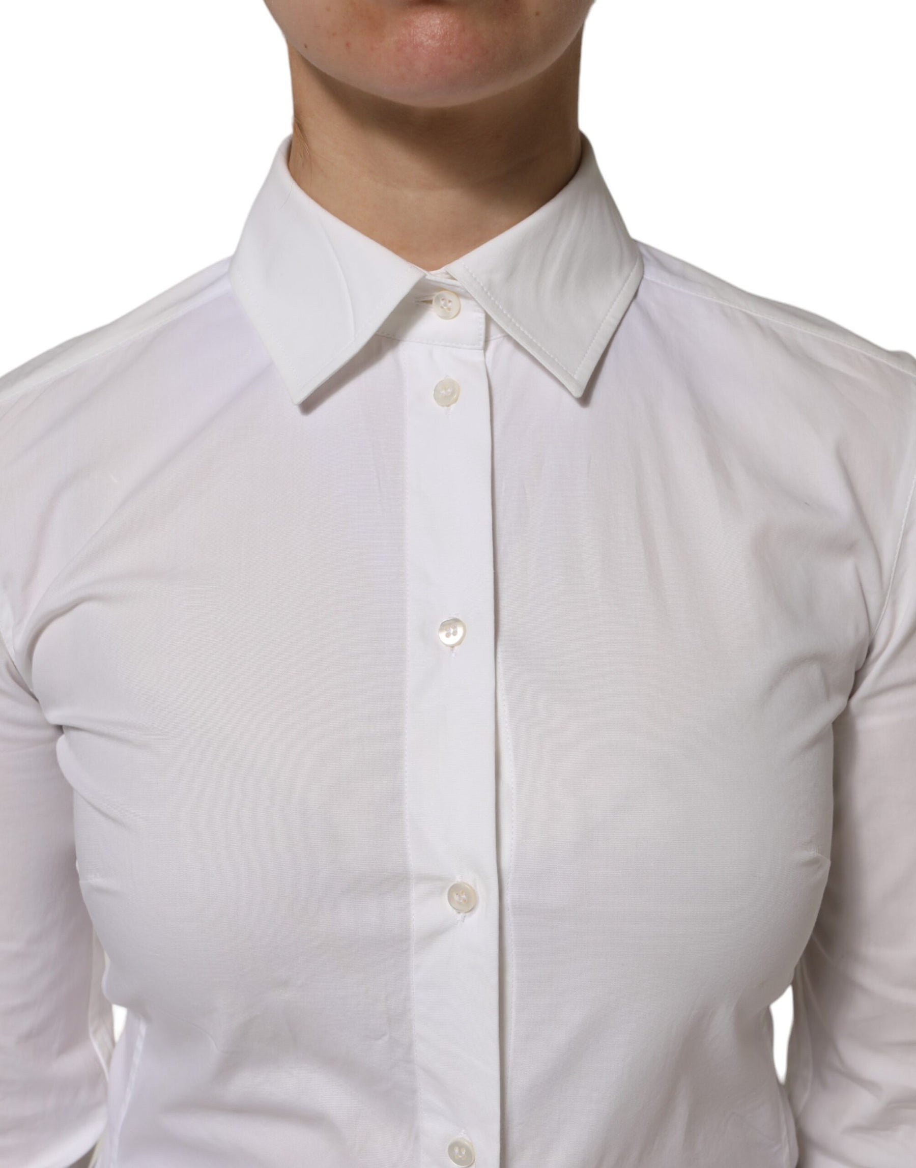 Dolce & Gabbana White Cotton Collared Long Sleeves Top Shirt | Regal Royce