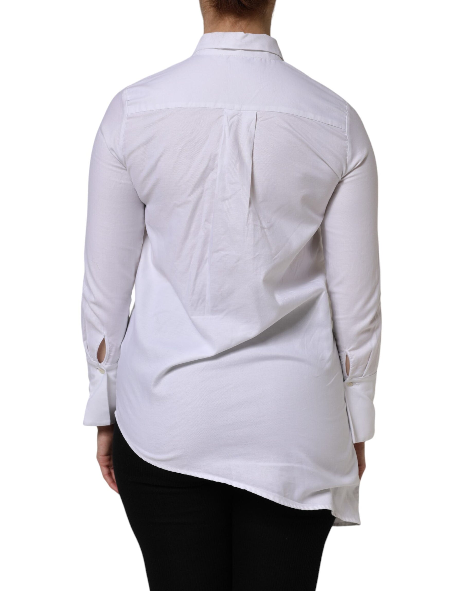 AGLINI White Cotton Collared Long Sleeves Ruffle Top Shirt | Regal Royce