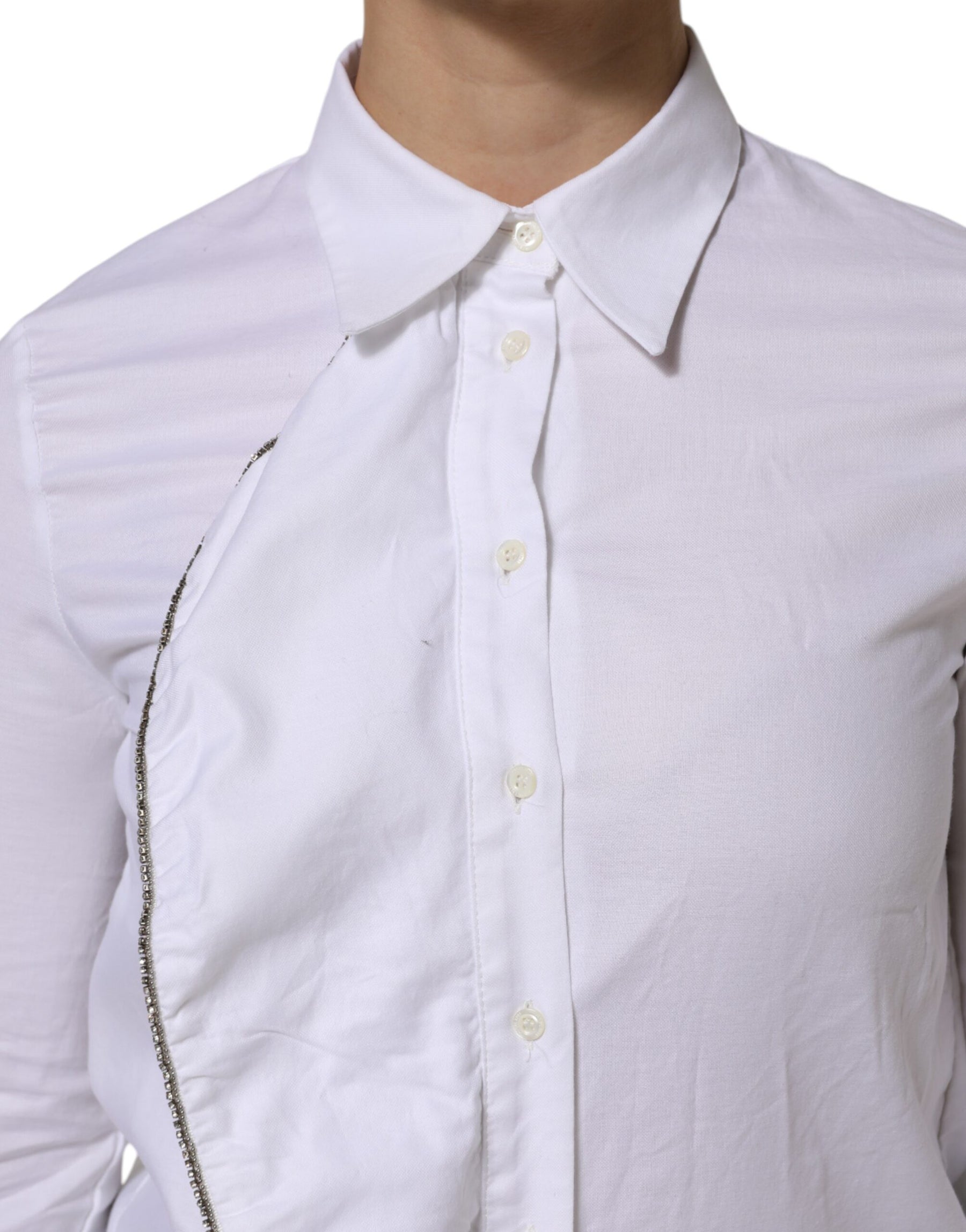 AGLINI White Cotton Collared Long Sleeves Ruffle Top Shirt | Regal Royce