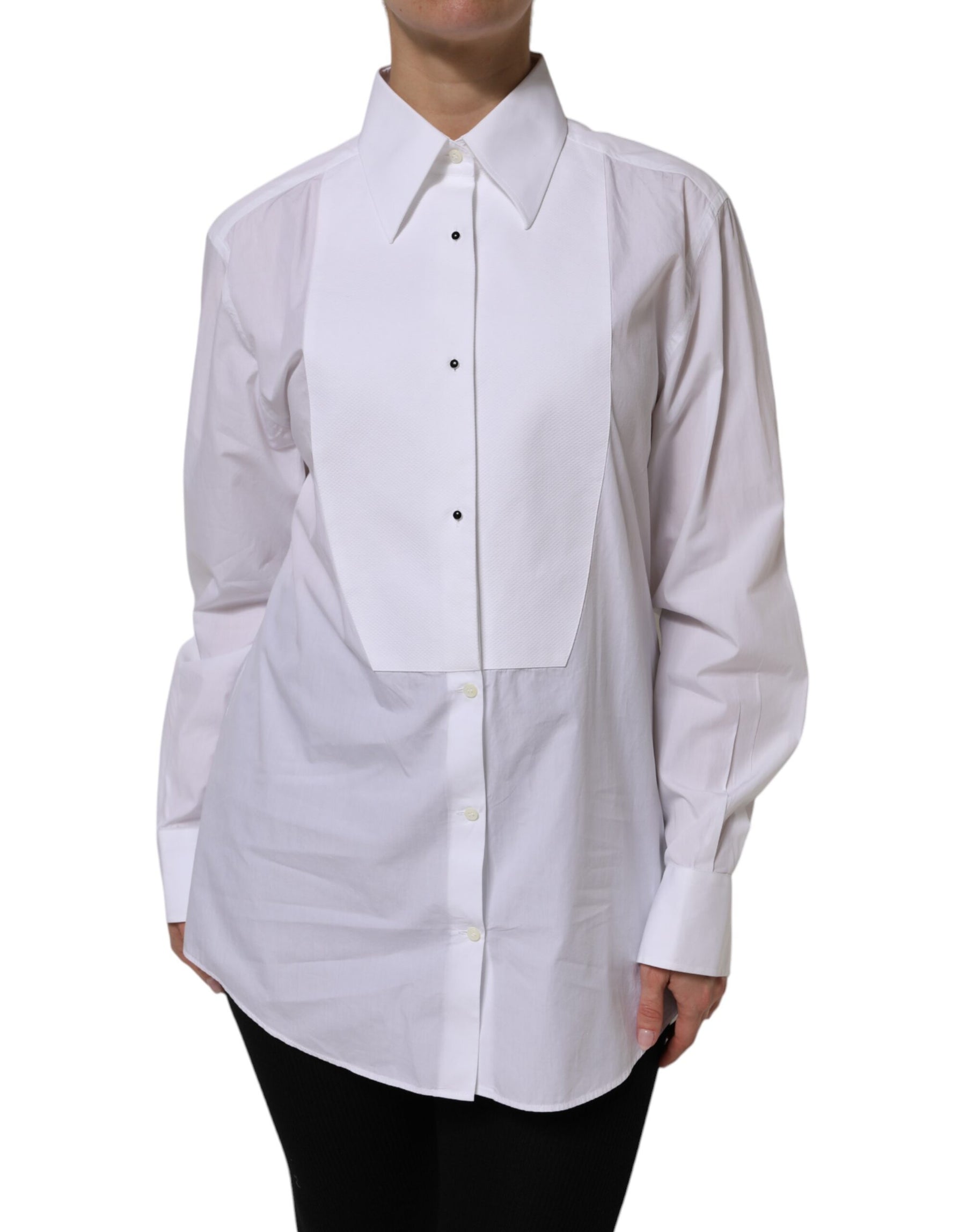 Dolce & Gabbana White Cotton Long Sleeves Collared Top Shirt | Regal Royce