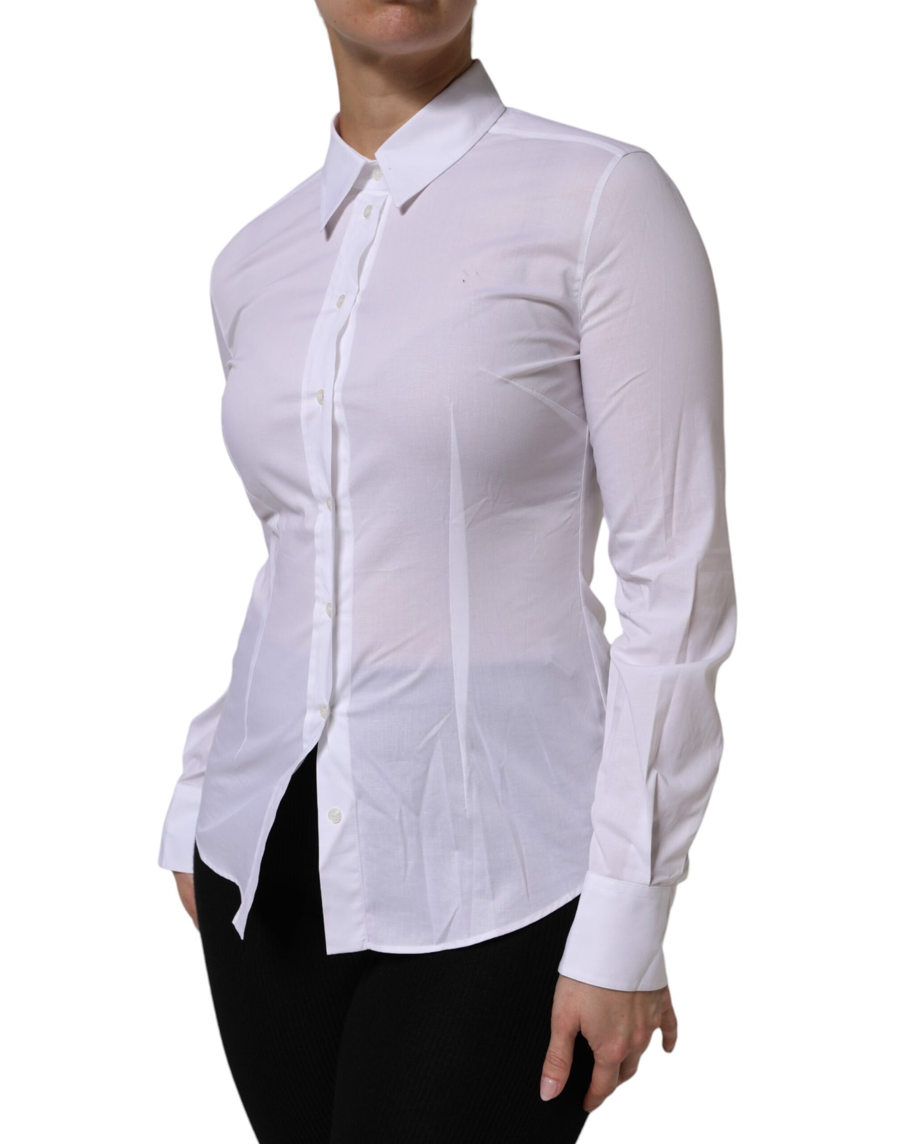 Dolce & Gabbana White Cotton Collared Long Sleeves Top Shirt | Regal Royce
