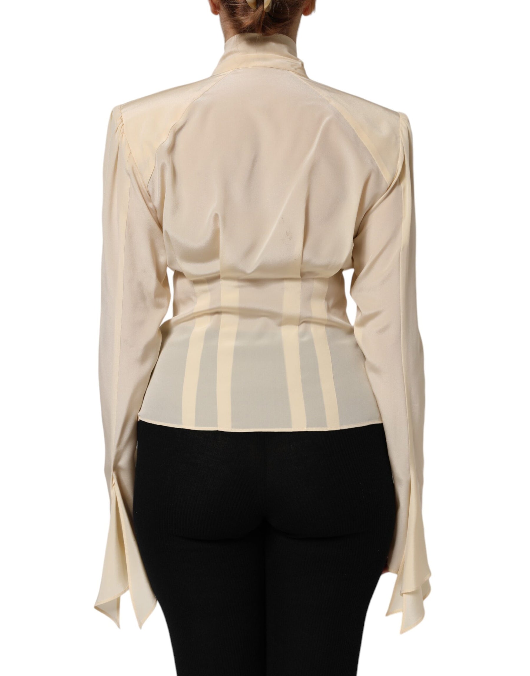 Dolce & Gabbana Light Yellow Silk Ascot Collared Blouse Top | Regal Royce