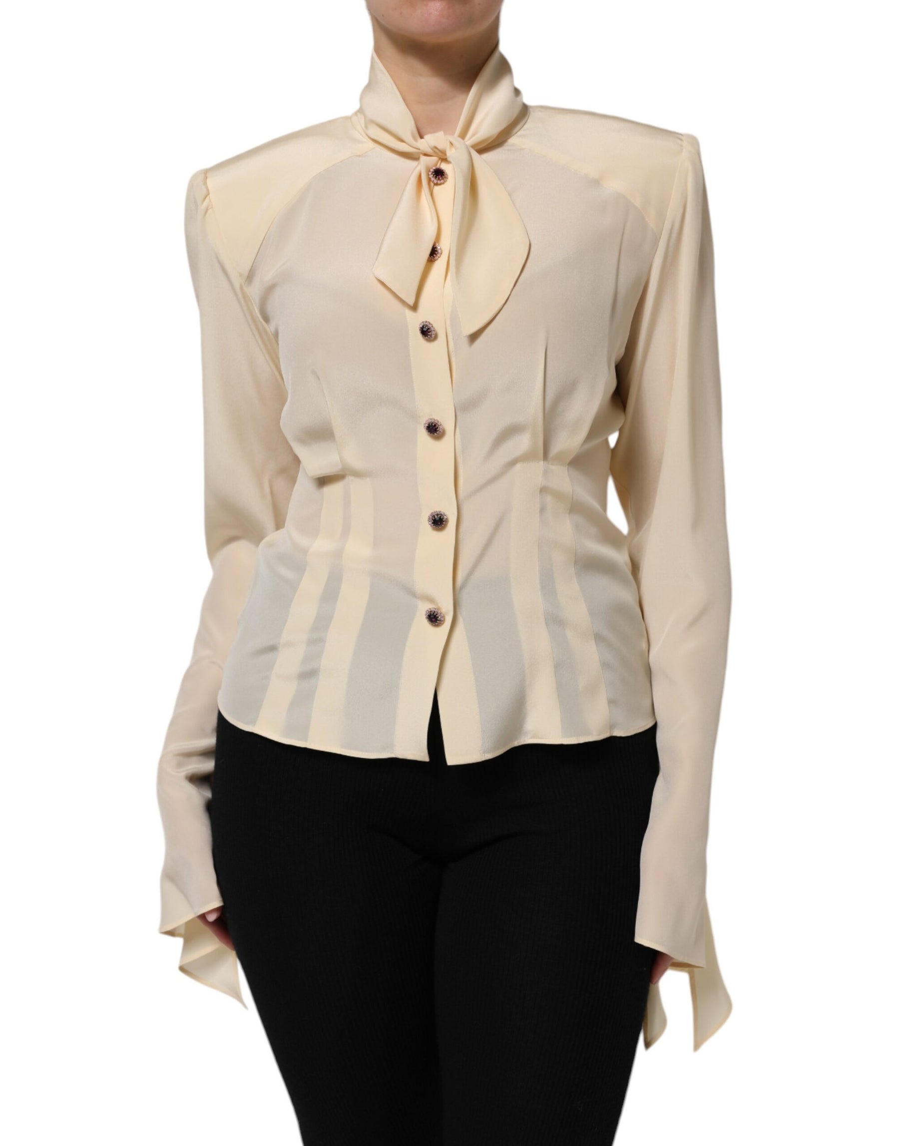Dolce & Gabbana Light Yellow Ascot Collar Buttoned Blouse Top | Regal Royce