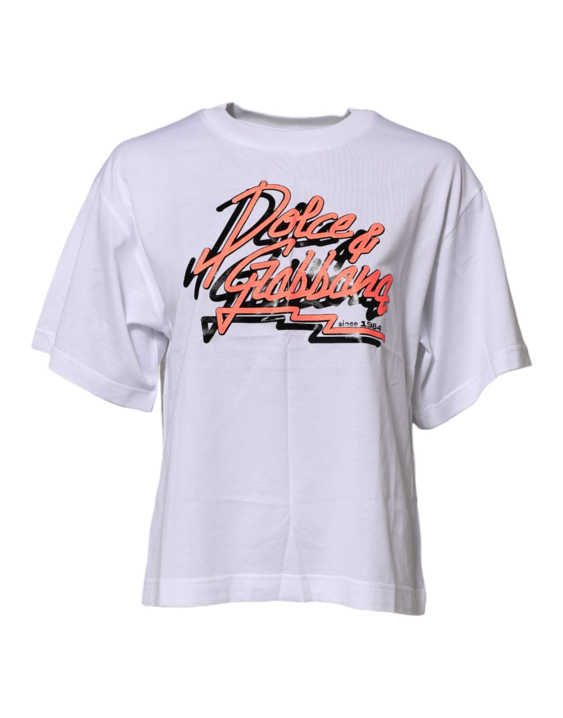 Dolce & Gabbana White Cotton Graphic Print Crew Neck T-shirt | Regal Royce
