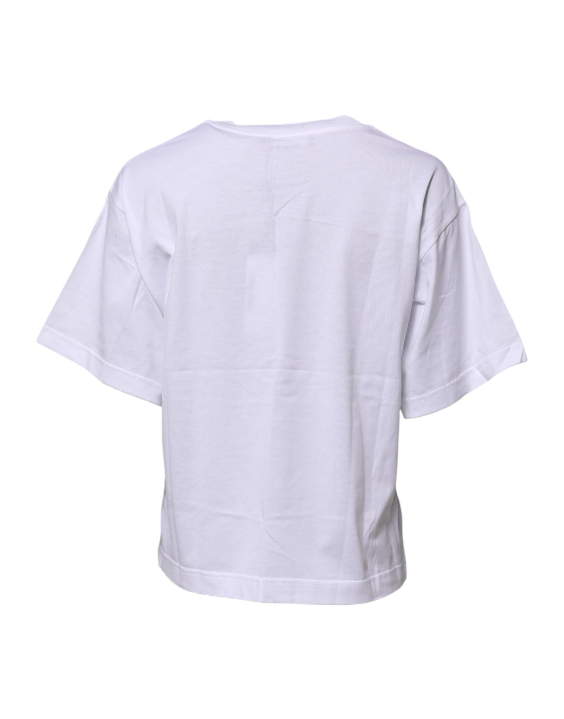 Dolce & Gabbana White Cotton Graphic Print Crew Neck T-shirt | Regal Royce