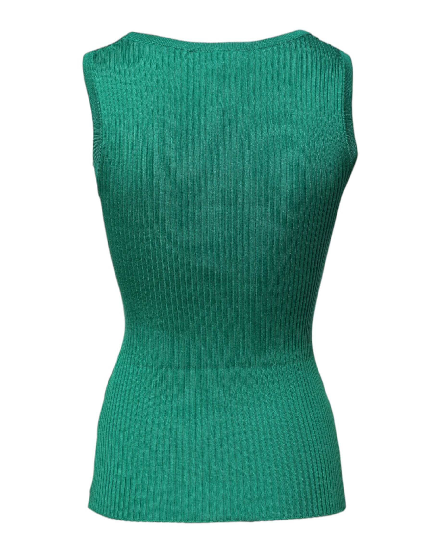 Dolce & Gabbana Green Silk Sleeveless Round Neck Tank Top | Regal Royce