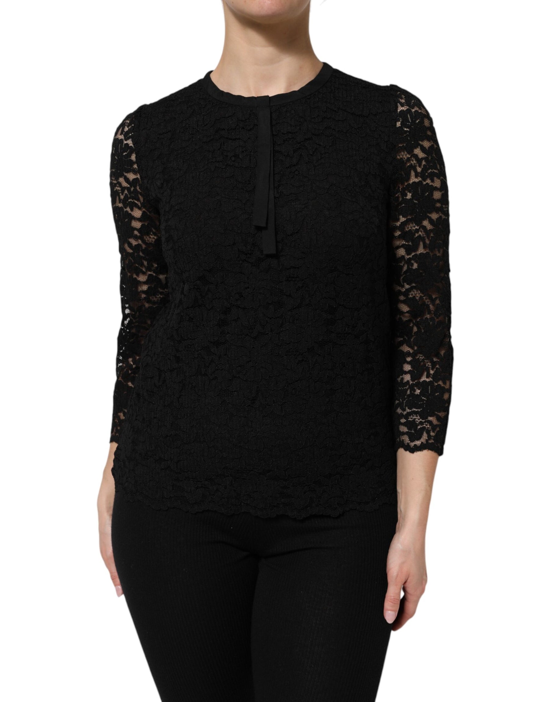 Dolce & Gabbana Black Nylon Lace Long Sleeve Blouse Top | Regal Royce