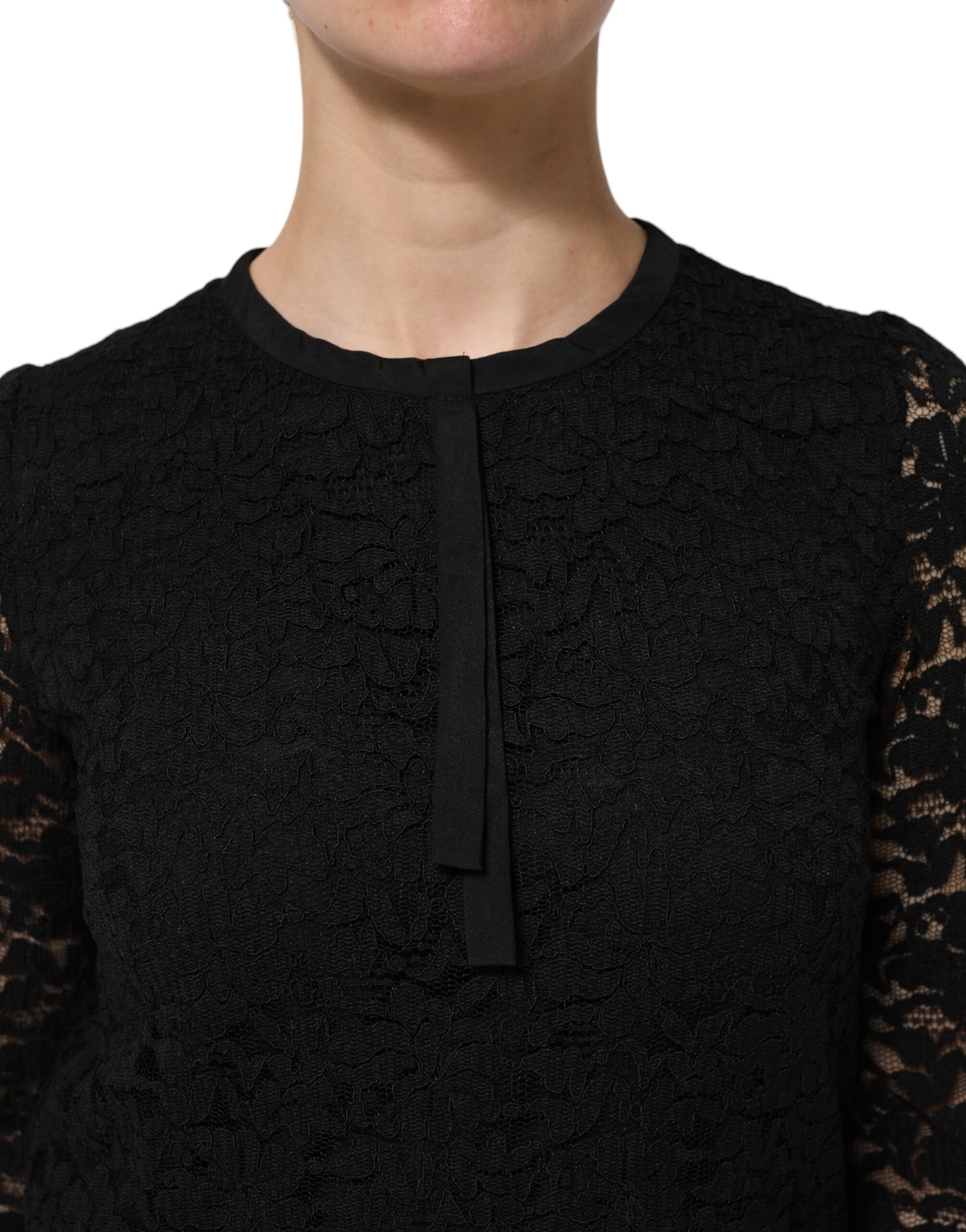 Dolce & Gabbana Black Nylon Lace Long Sleeve Blouse Top | Regal Royce
