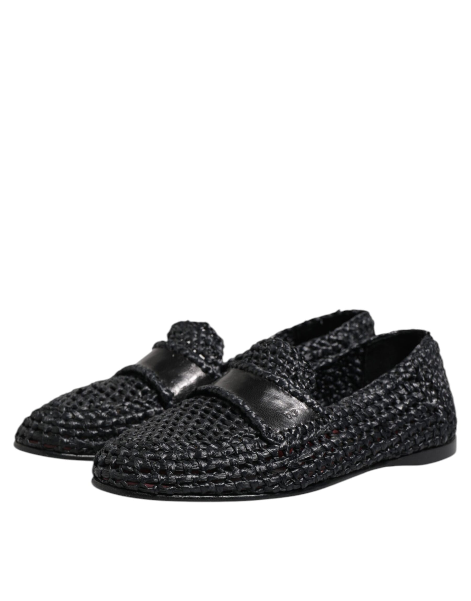 Dolce & Gabbana Black Woven Leather Slip On Loafers Men Shoes | Regal Royce