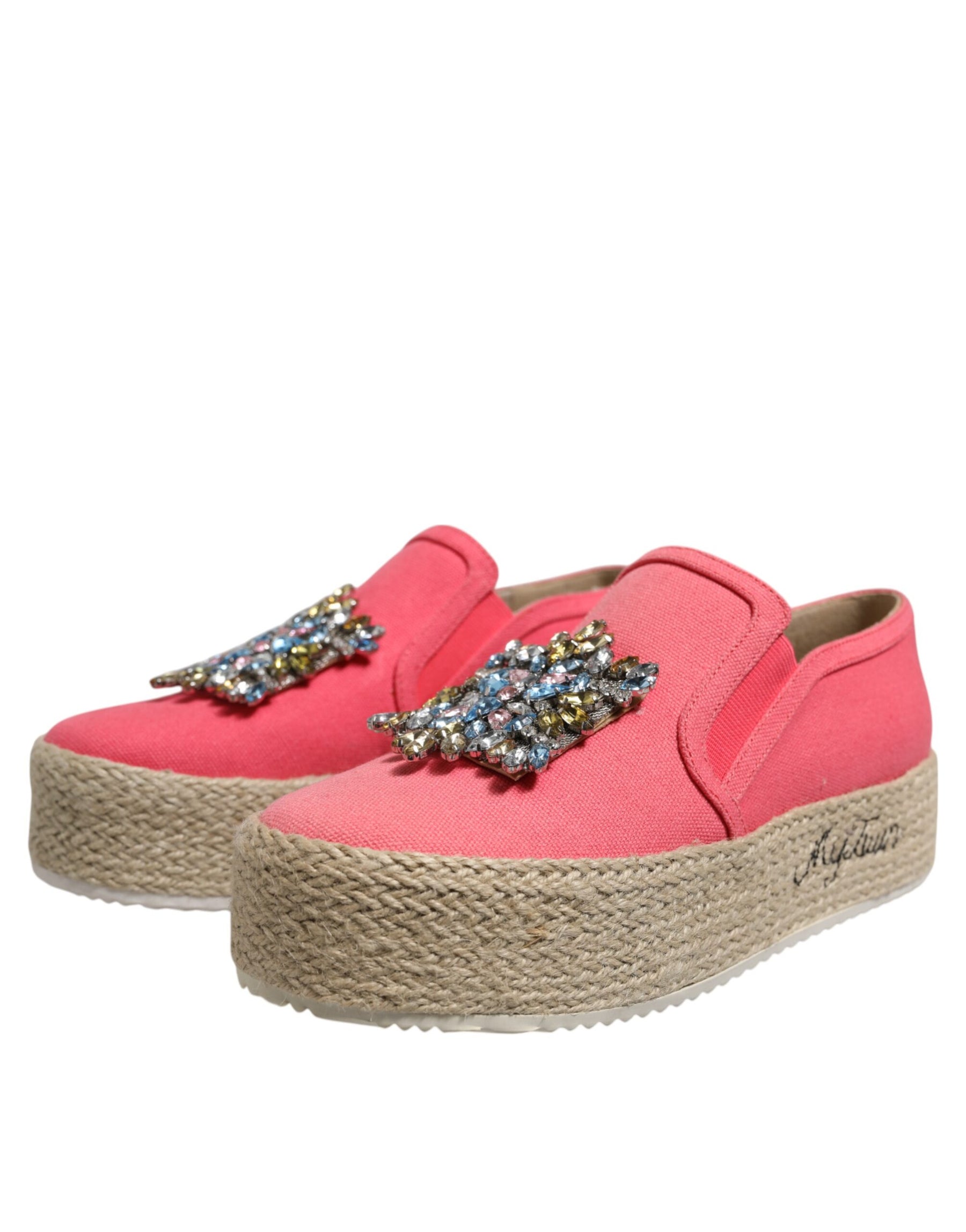 Twinset Pink Canvas Crystal Embellished Slip On Shoes | Regal Royce