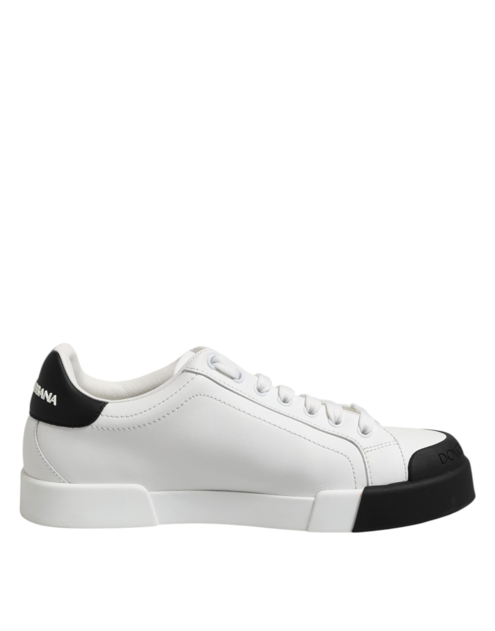 Dolce & Gabbana White Black Logo Leather Lace Up Sneakers Shoes