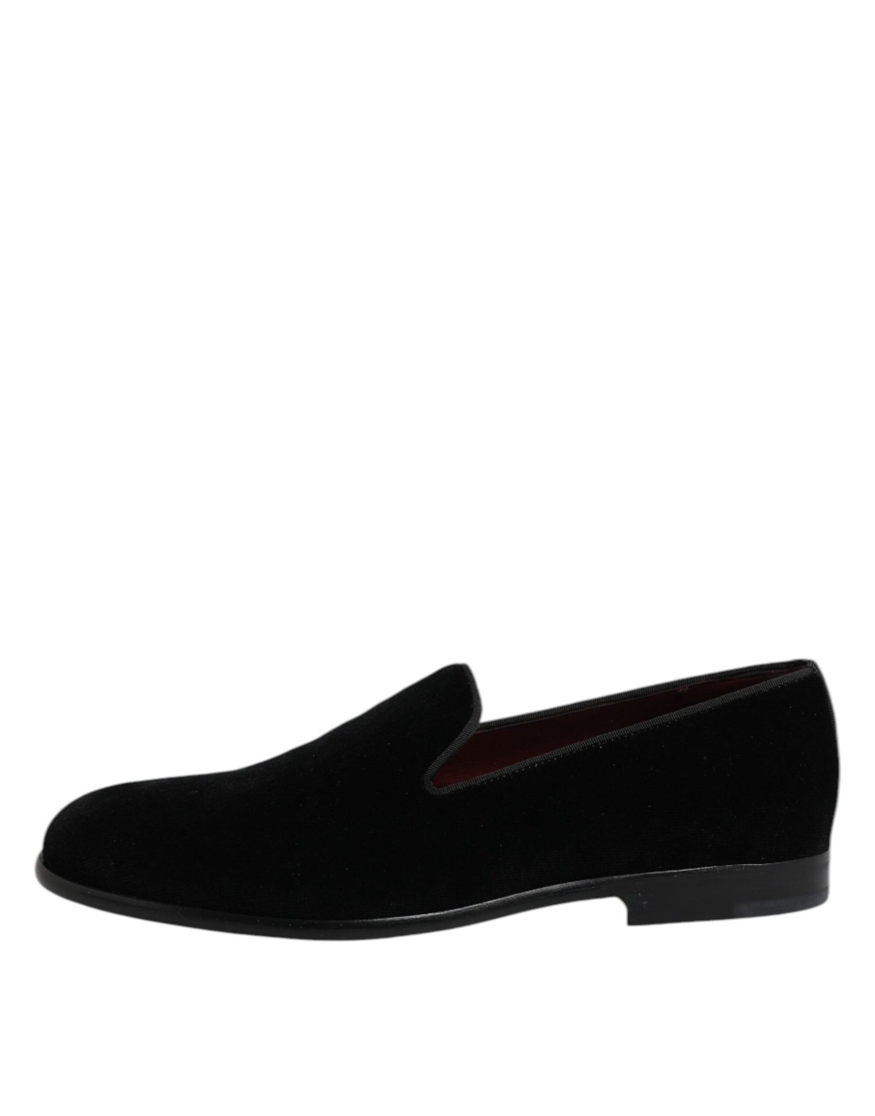 Dolce & Gabbana Black Velvet Slip On Loafers Formal Shoes | Regal Royce