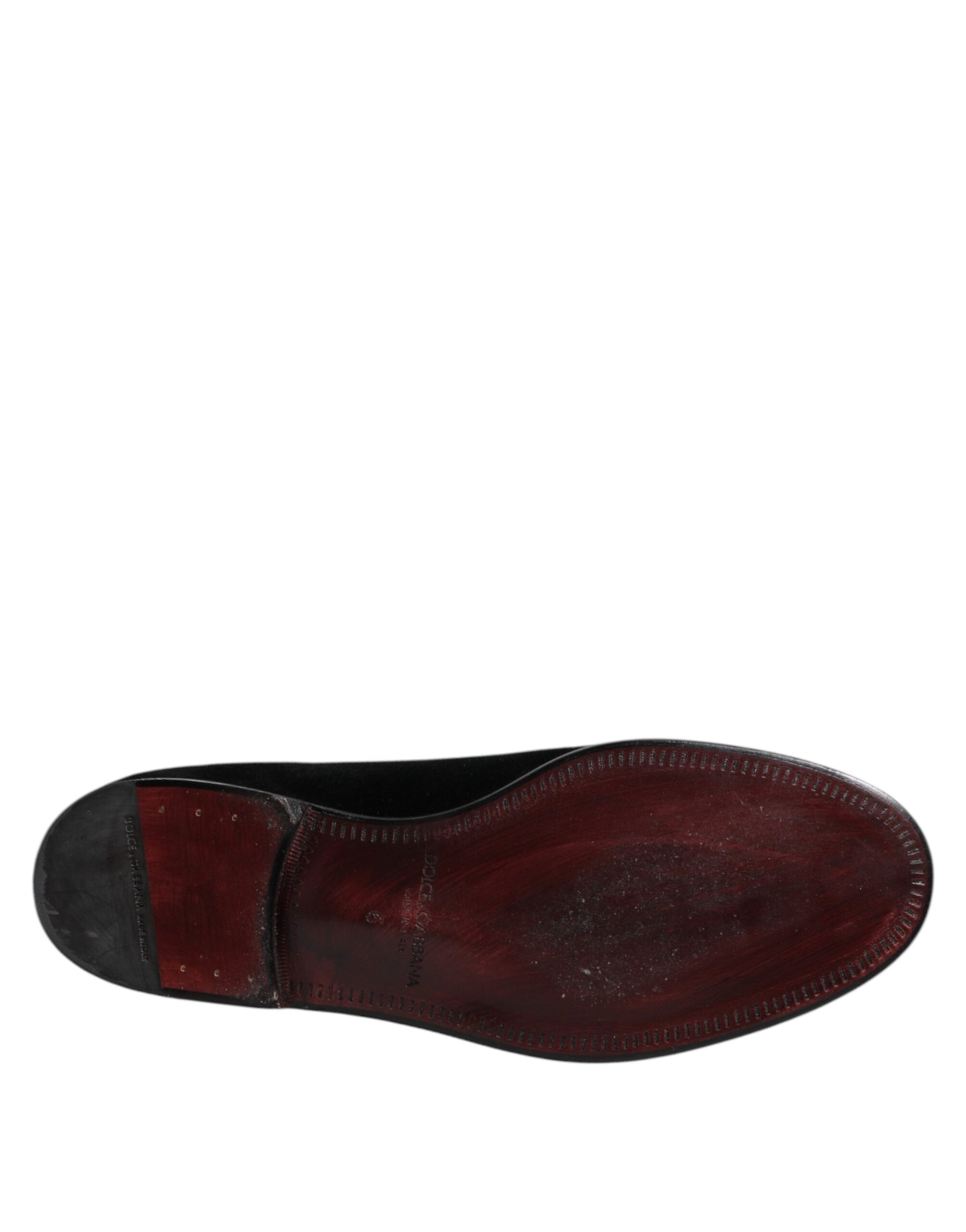 Dolce & Gabbana Black Velvet Slip On Loafers Formal Shoes | Regal Royce