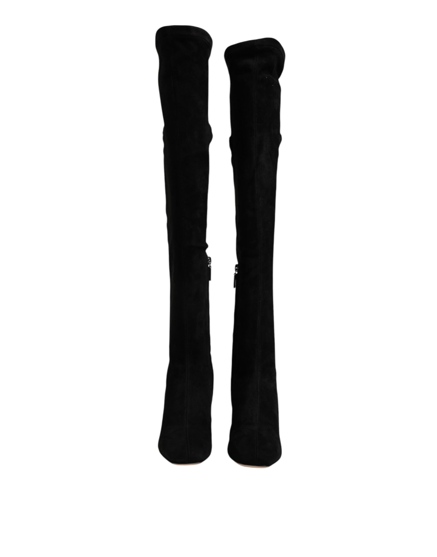 Dolce & Gabbana Black Suede Leather Knee High Boots Shoes | Regal Royce