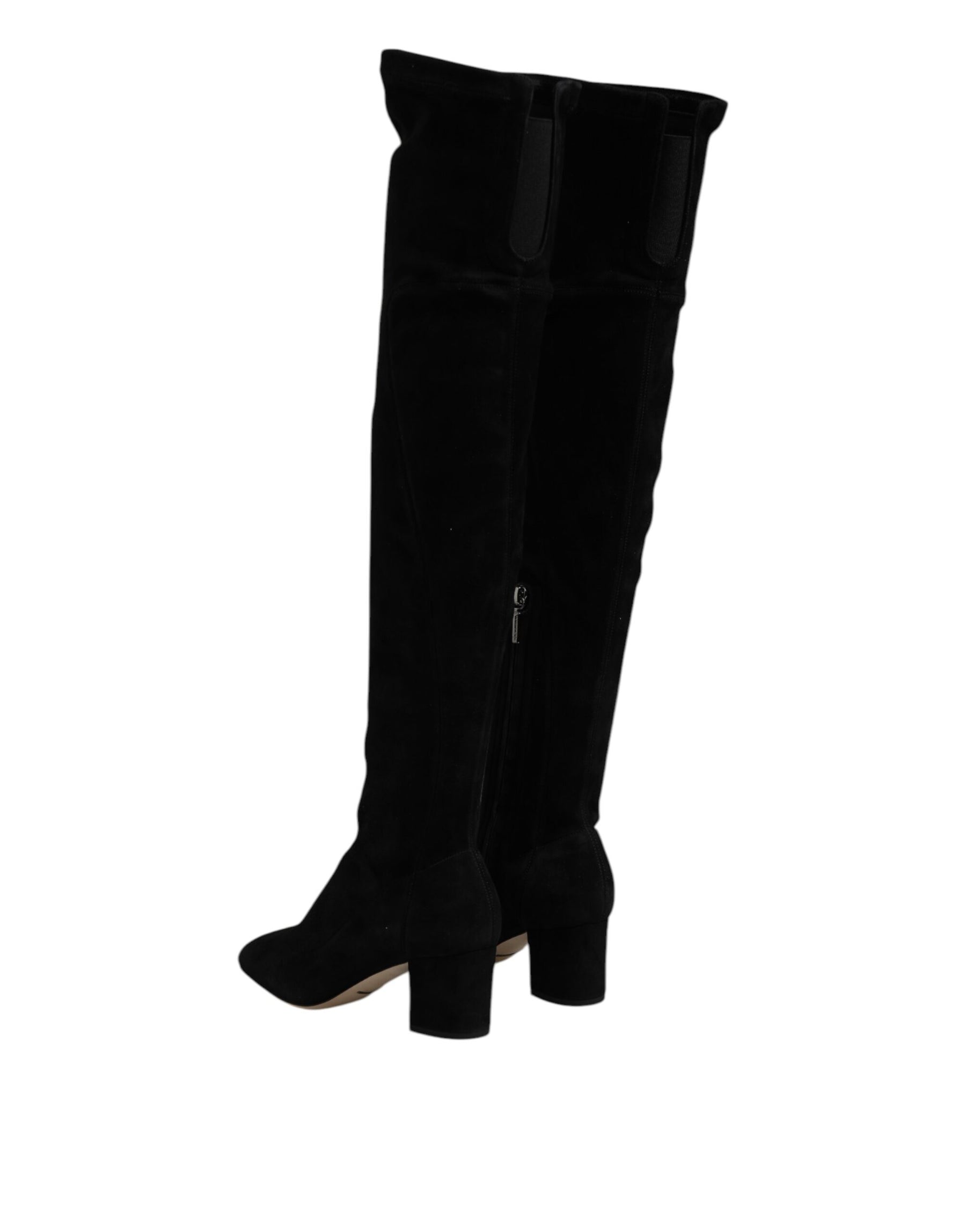 Dolce & Gabbana Black Suede Leather Knee High Boots Shoes | Regal Royce