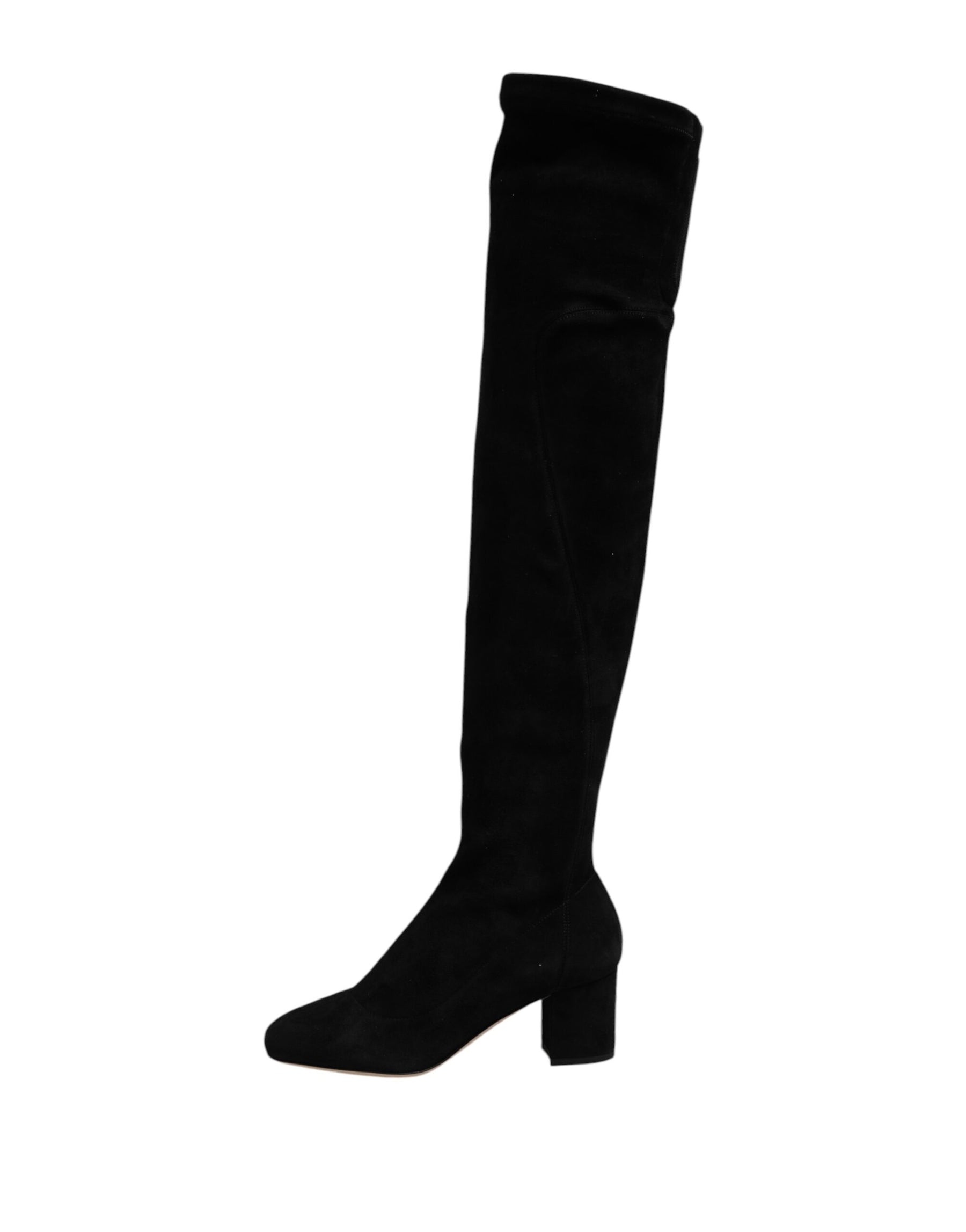 Dolce & Gabbana Black Suede Leather Knee High Boots Shoes | Regal Royce