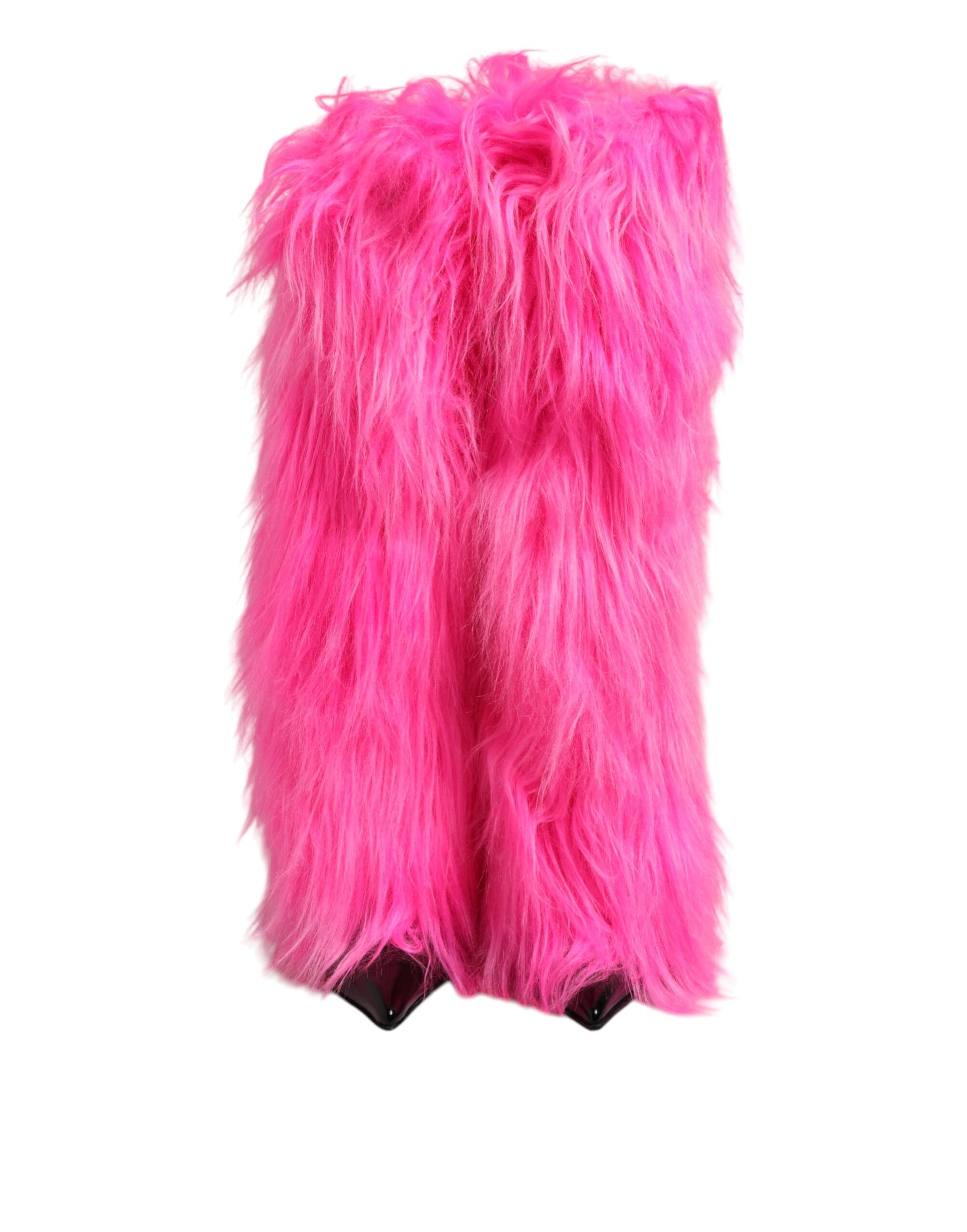 Dolce & Gabbana Pink Faux Fur Leather High Heels Boots Shoes | Regal Royce