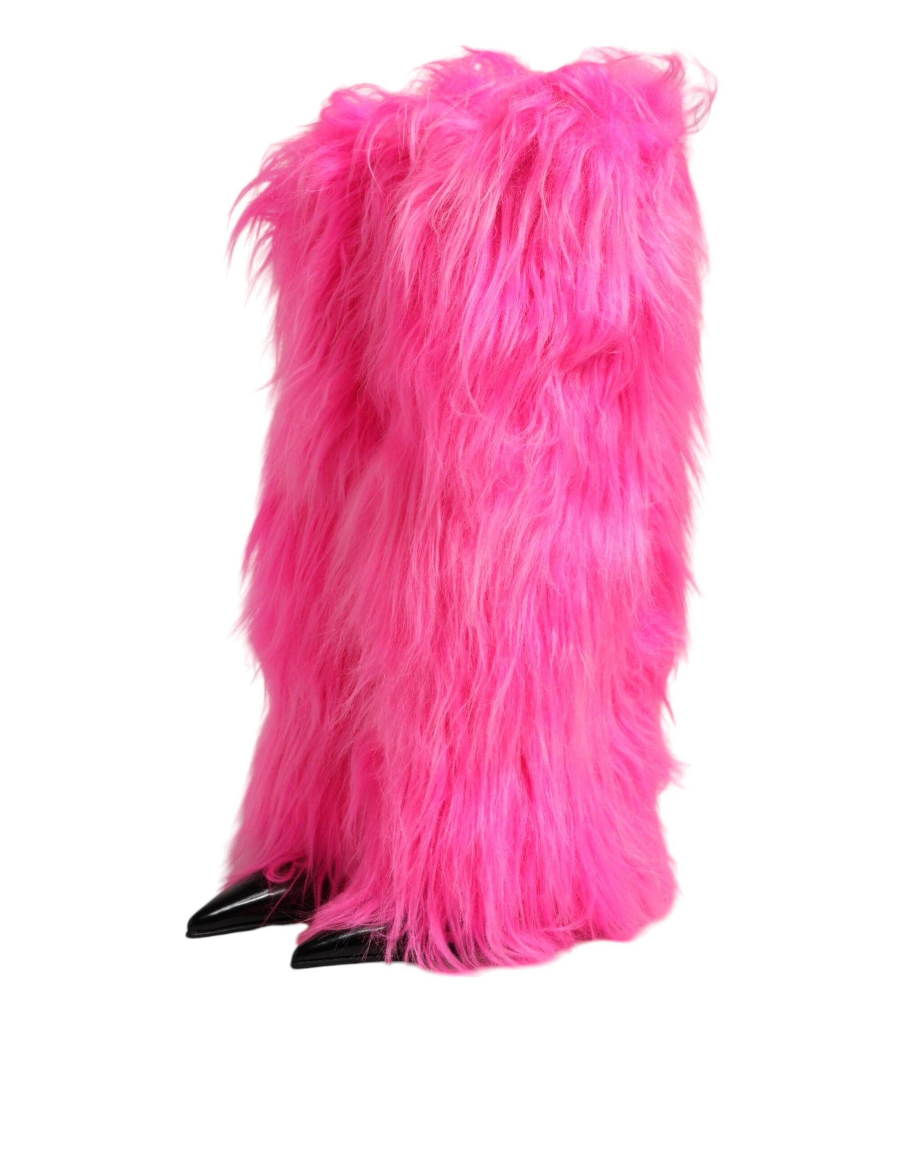 Dolce & Gabbana Pink Faux Fur Leather High Heels Boots Shoes | Regal Royce